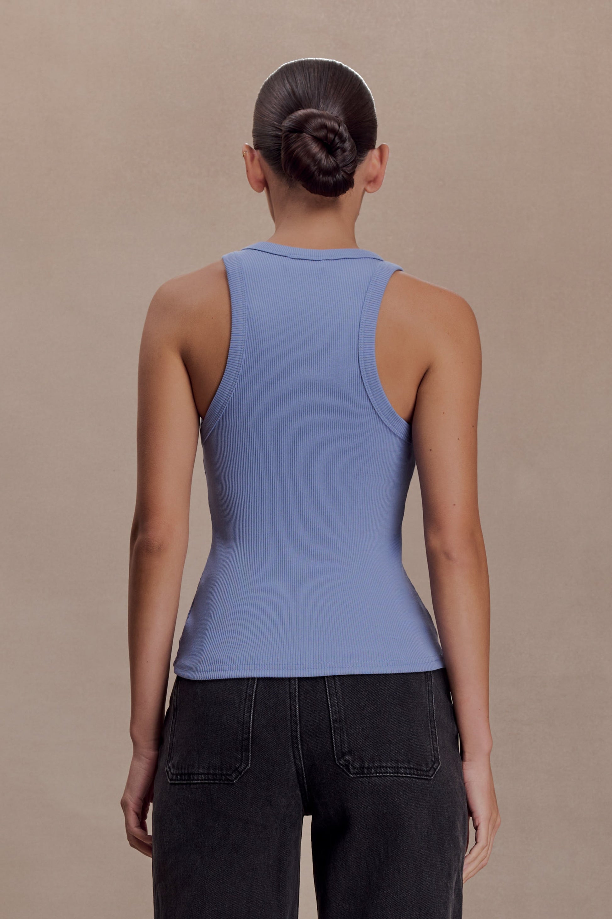 Lola Ribbed Sleeveless Top With Hardware - Cornflower Blue #2