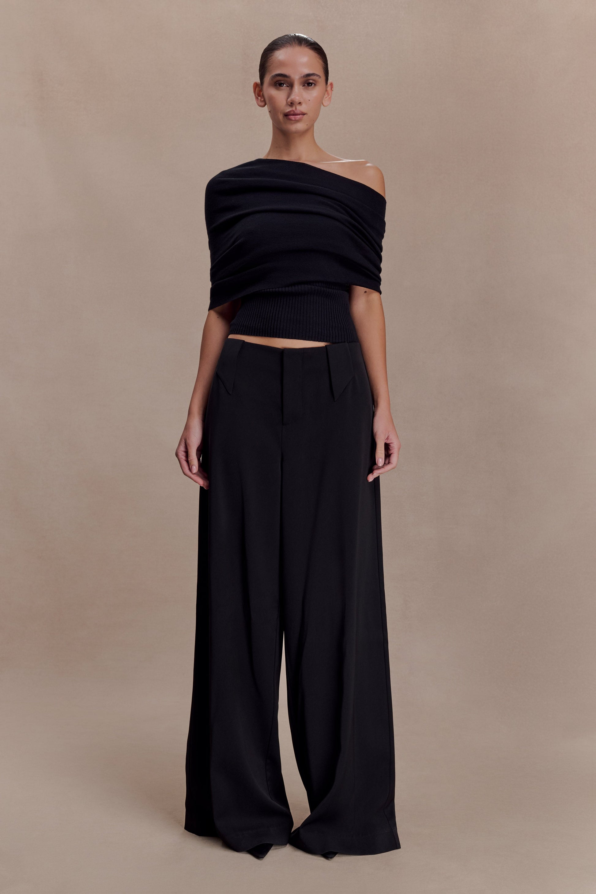 Sierra Asymmetrical Cashmere Blend Knit Top - Black #6