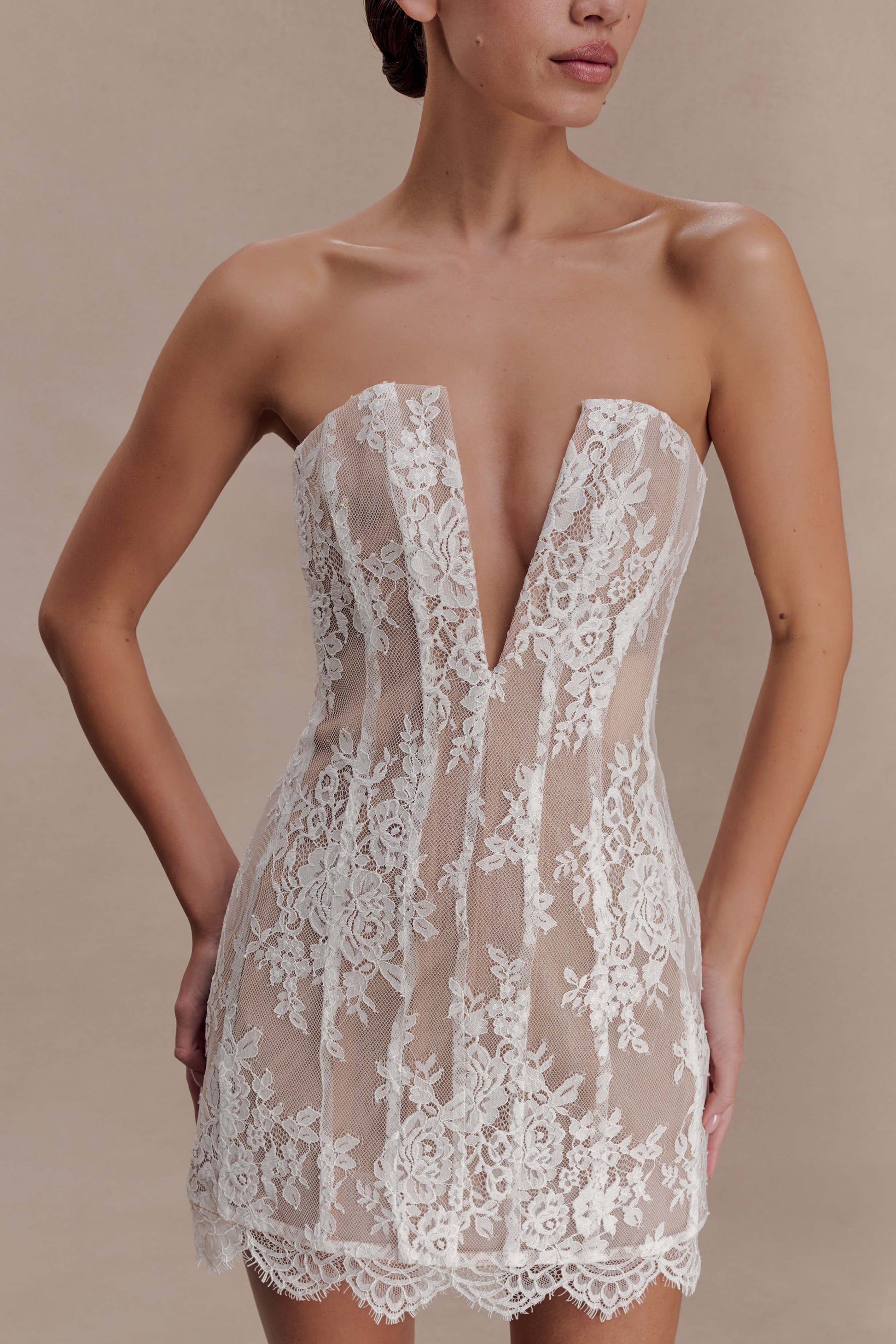 Zoey Lace Corset Mini Dress - Ivory #3