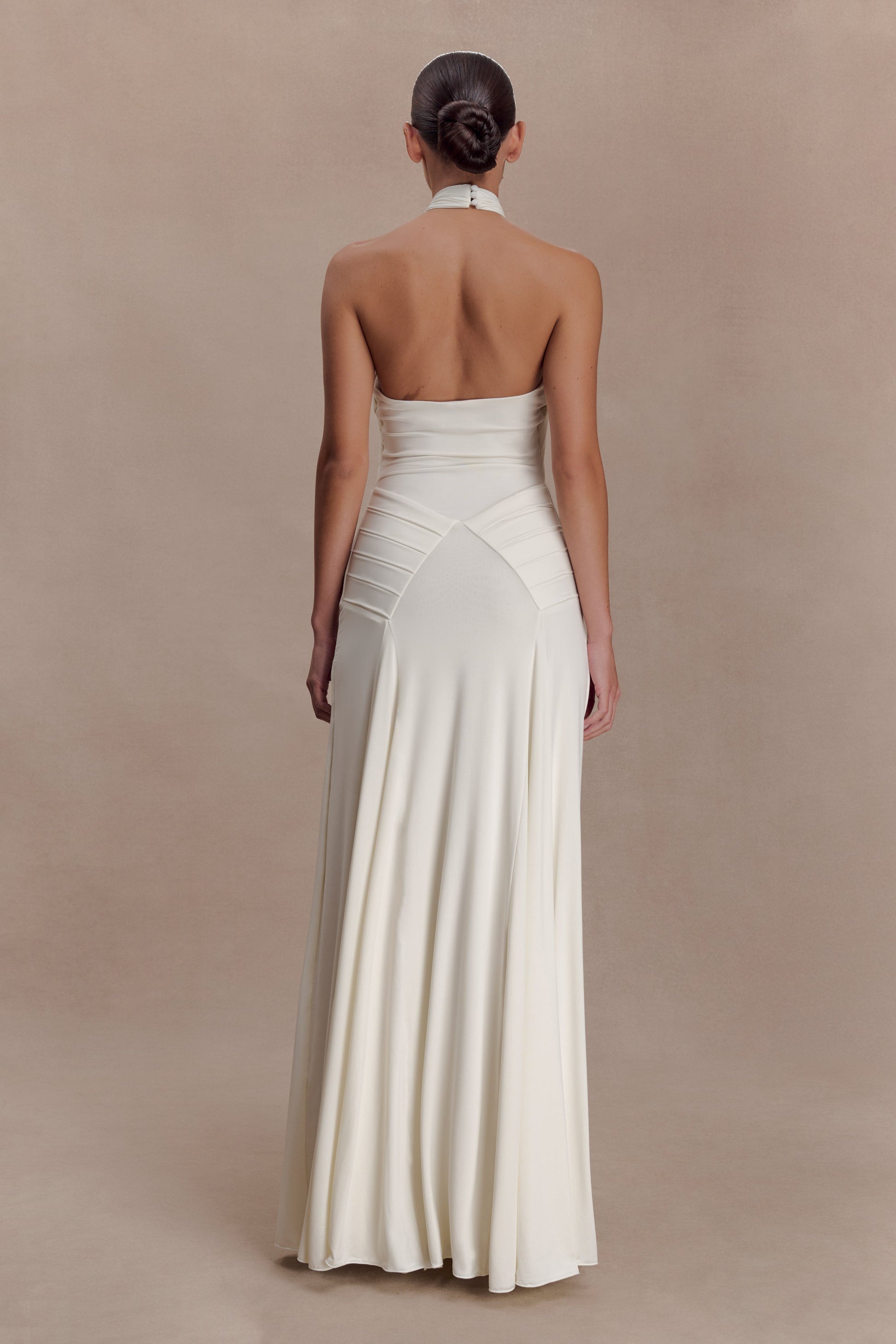 Indira Gathered Slinky Halter Maxi Dress - Ivory #2