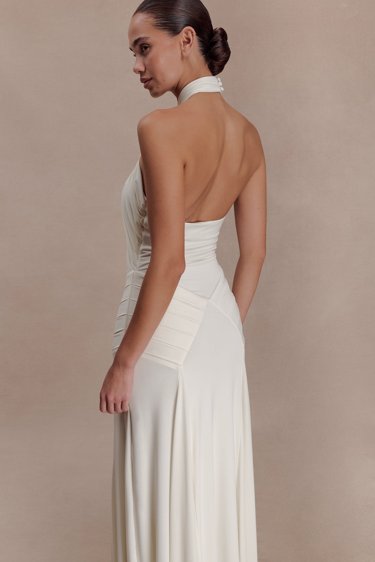 Indira Gathered Slinky Halter Maxi Dress - Ivory #6