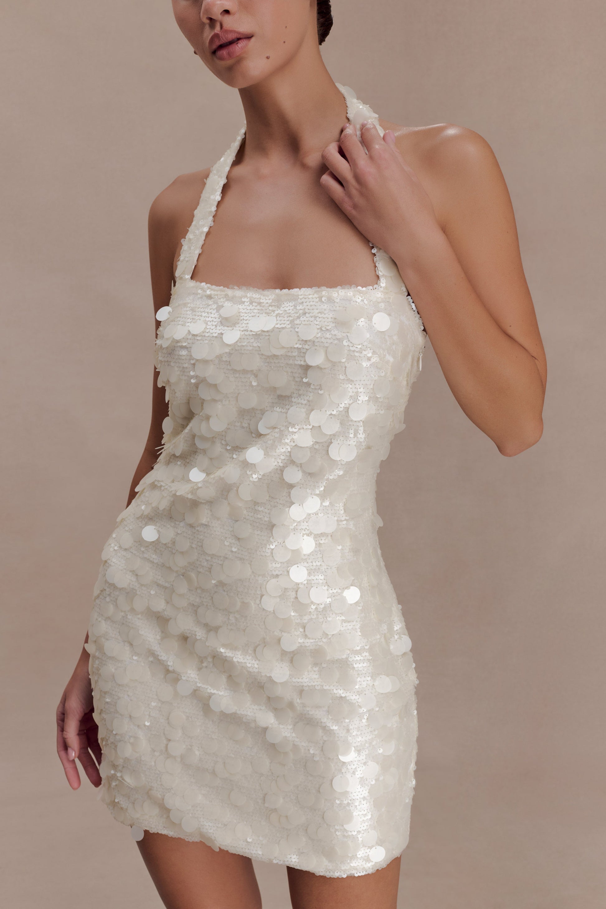 Caralee Sequin Halter Mini Dress - Ivory #3