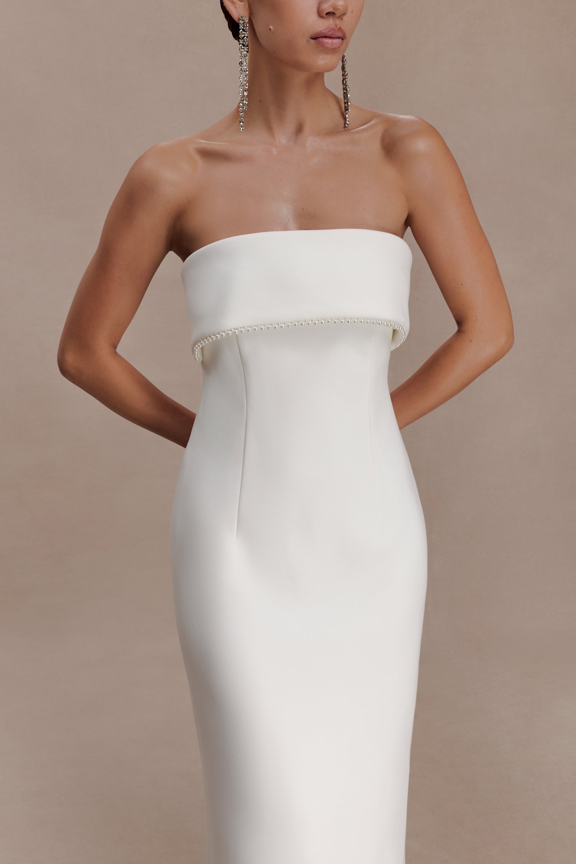 Sloane Strapless Maxi Dress With Pearls - White #6