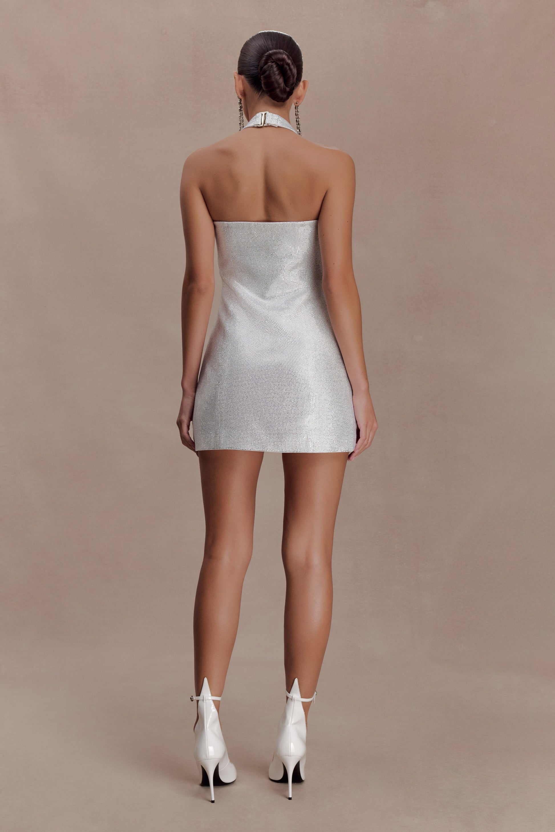 Raina Diamante Halter Mini Dress - White #5
