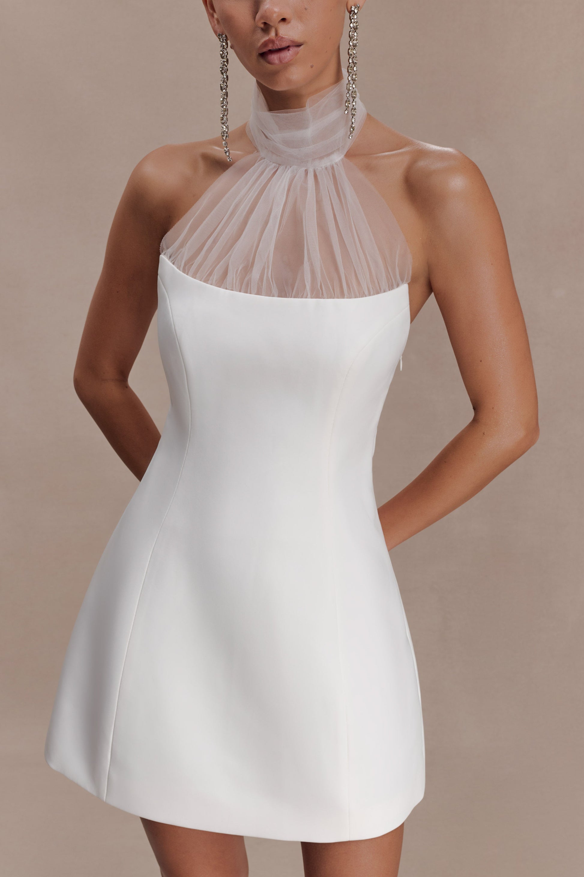 Riley Halter Suiting Mini Dress - Ivory #7