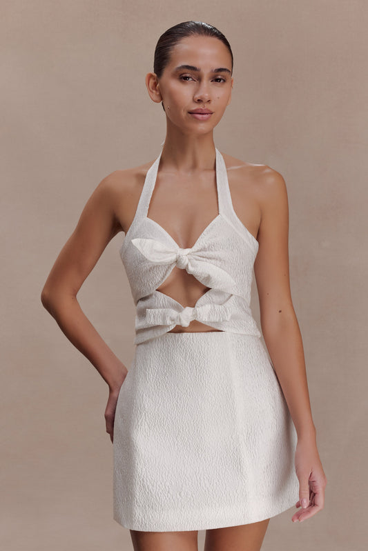 Ella Bow Detail Halter Mini Dress - White