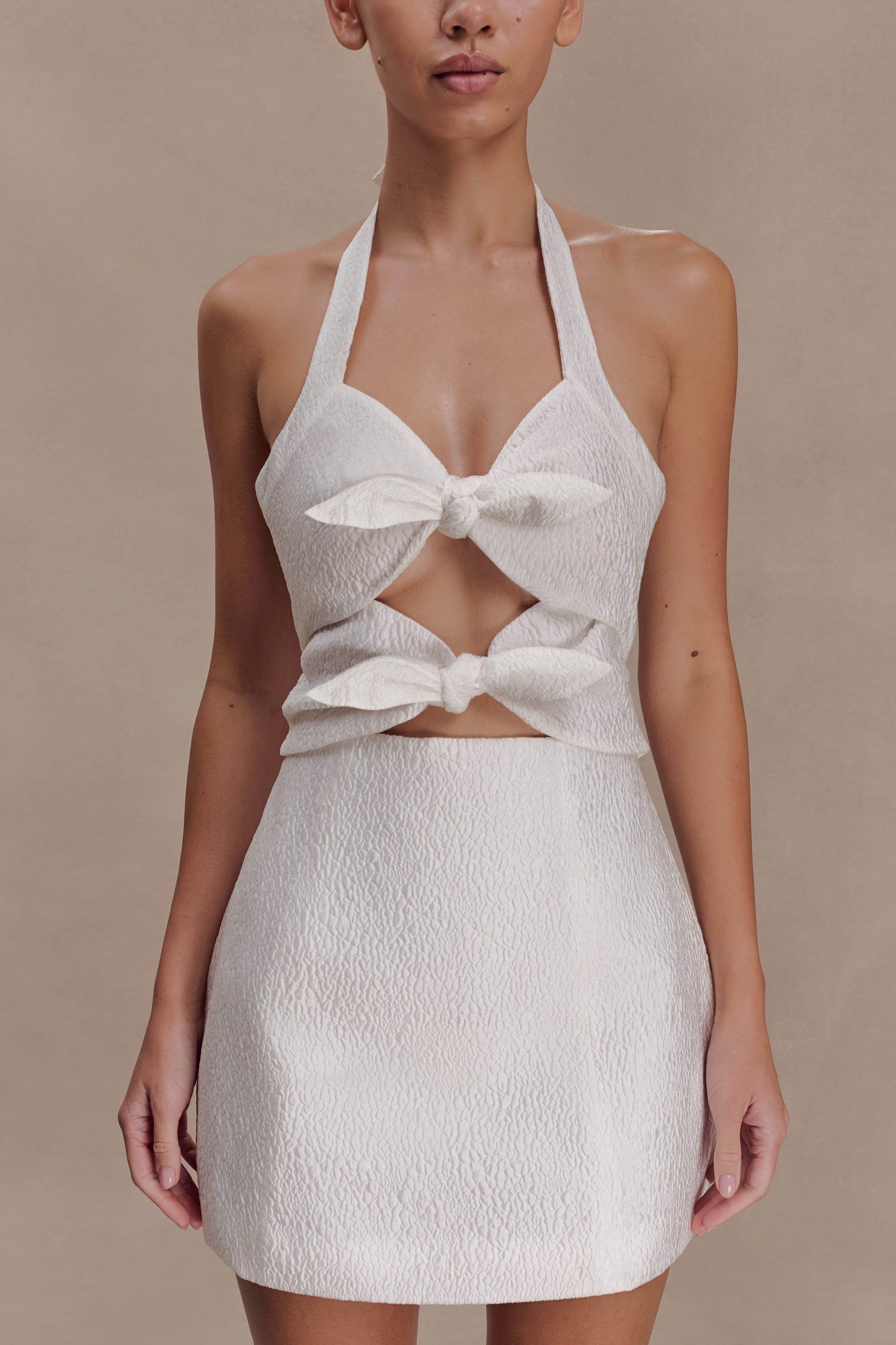 Ella Bow Detail Halter Mini Dress - White #8