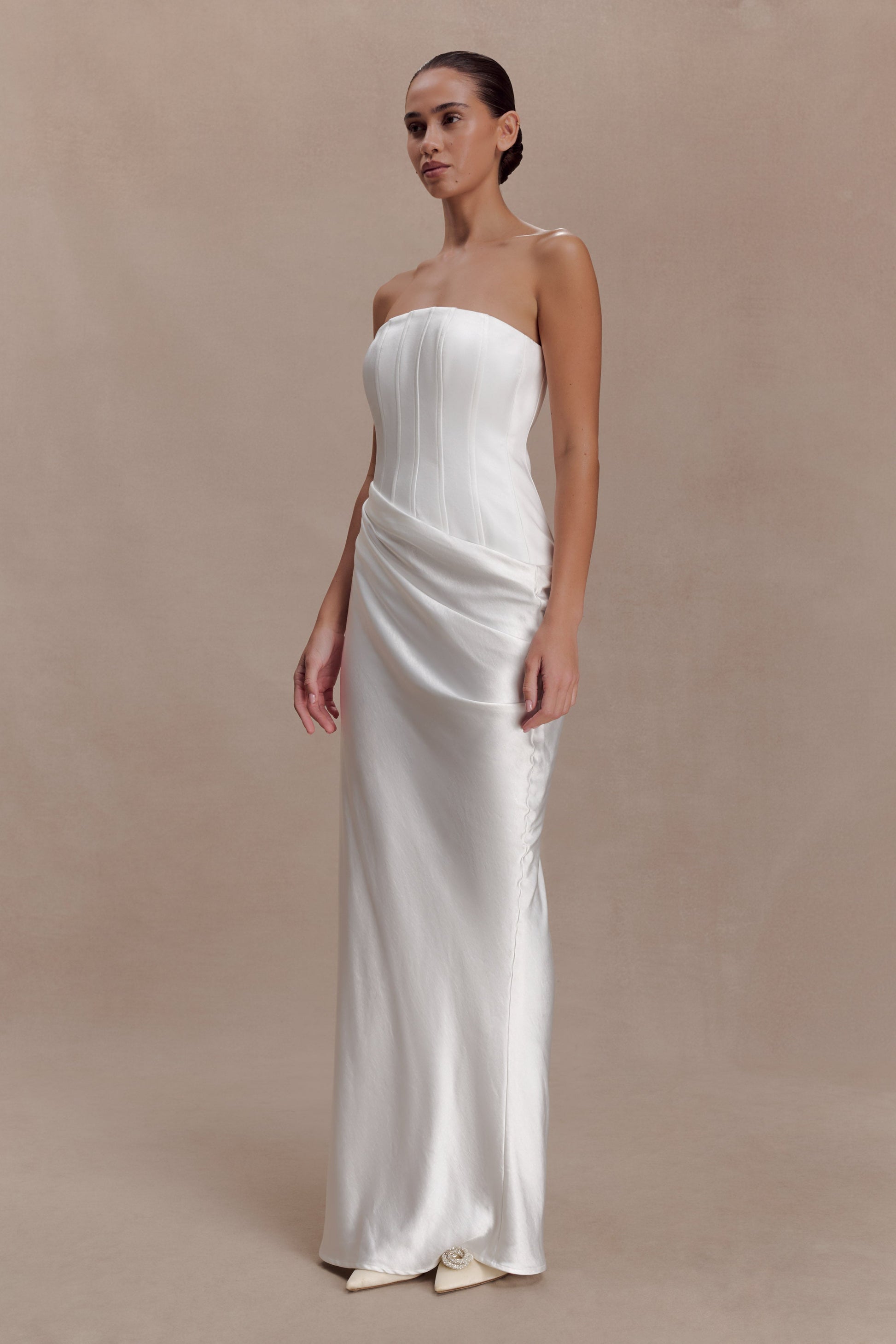 Grace Strapless Draped Waist Maxi Dress - Ivory #5