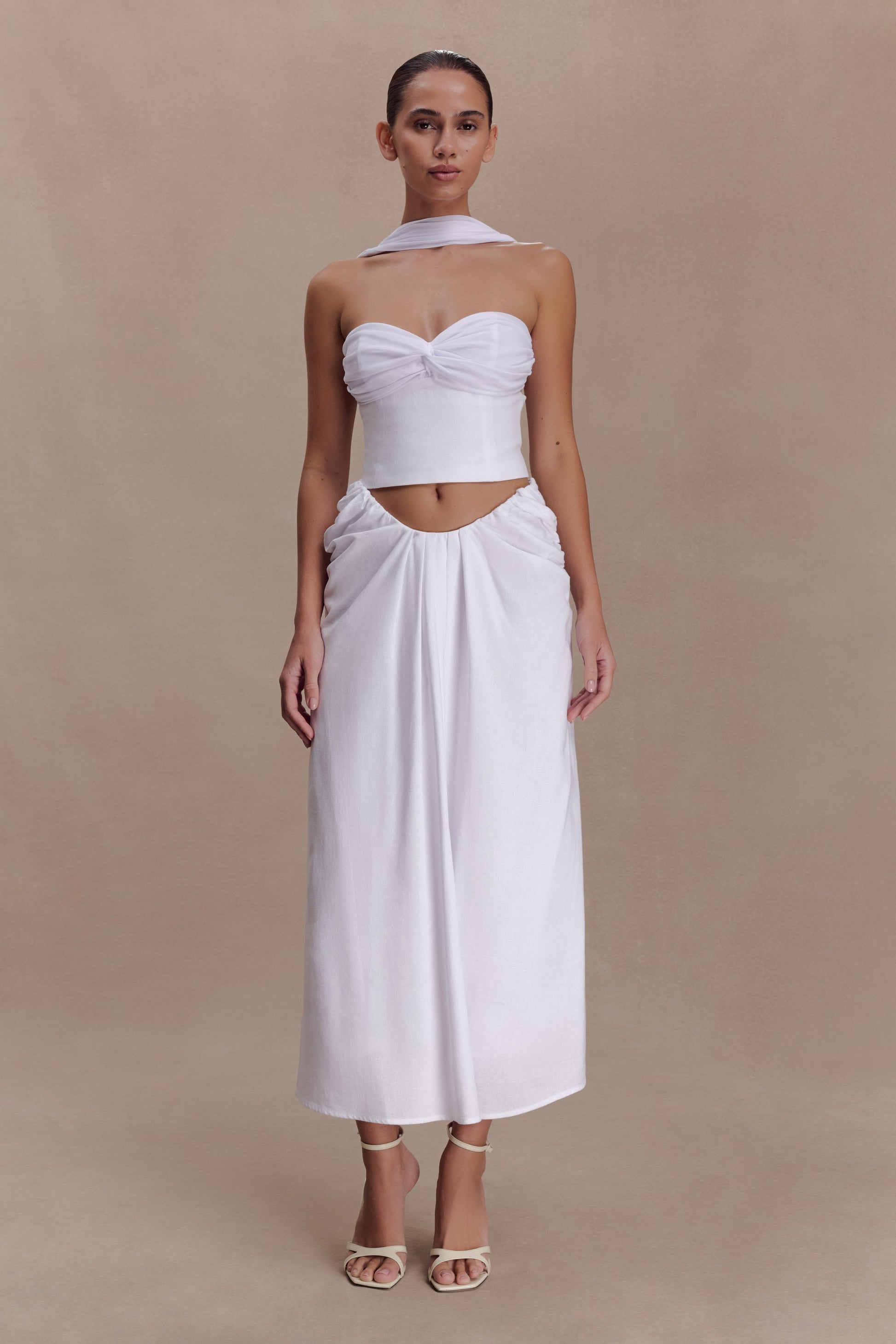 Talia Chiffon And Linen Halter Top - White #8