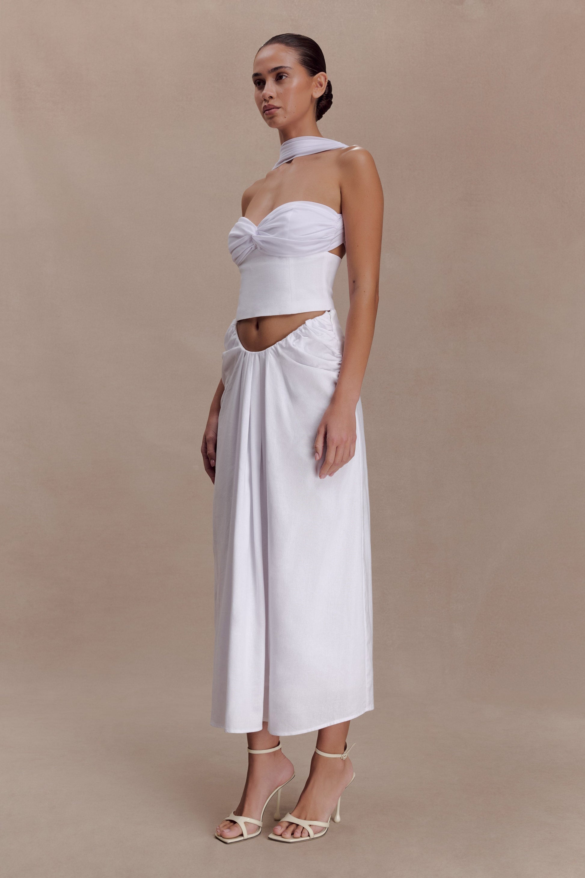 Talia Chiffon And Linen Halter Top - White #7