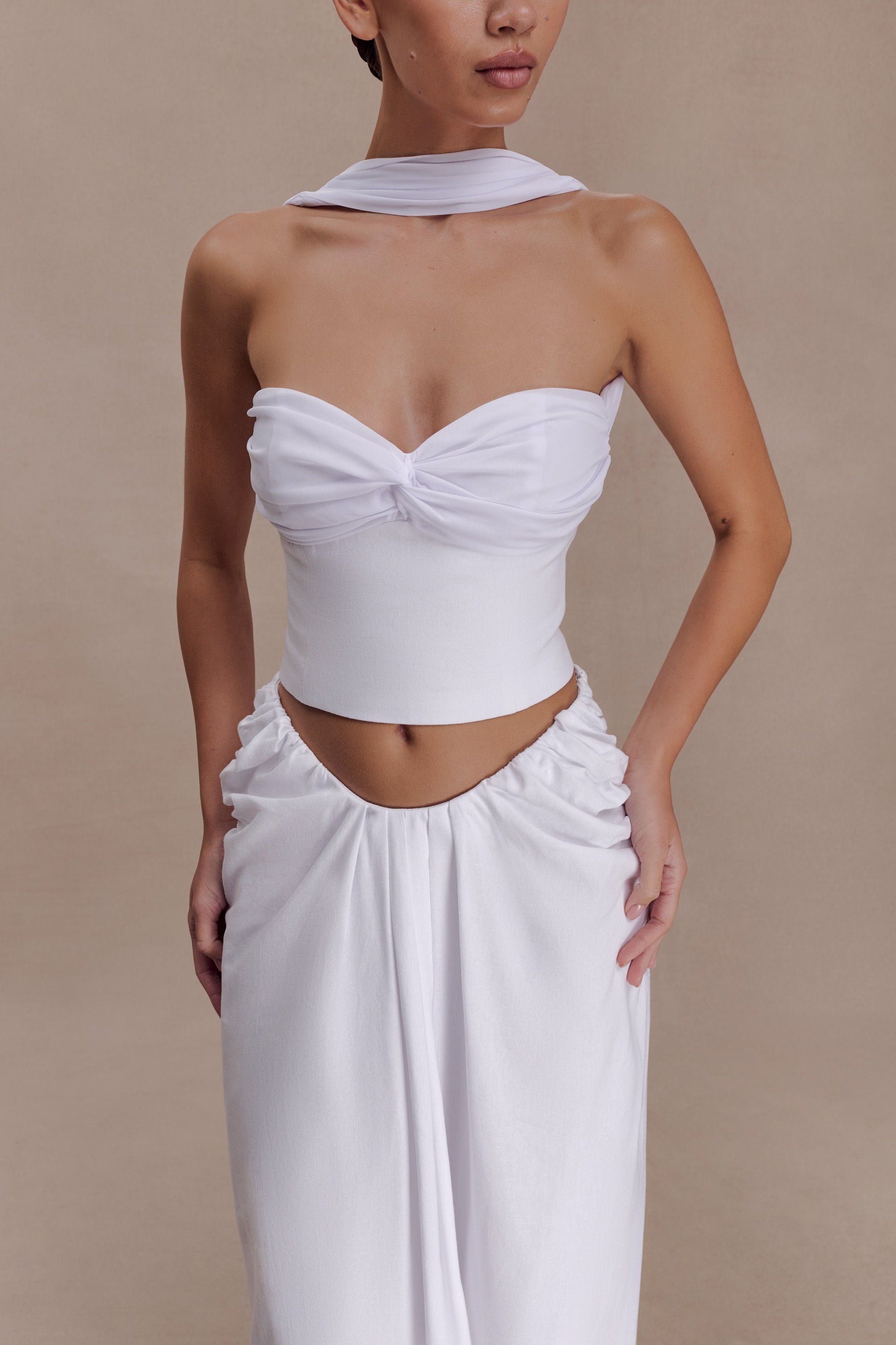 Talia Chiffon And Linen Halter Top - White #6
