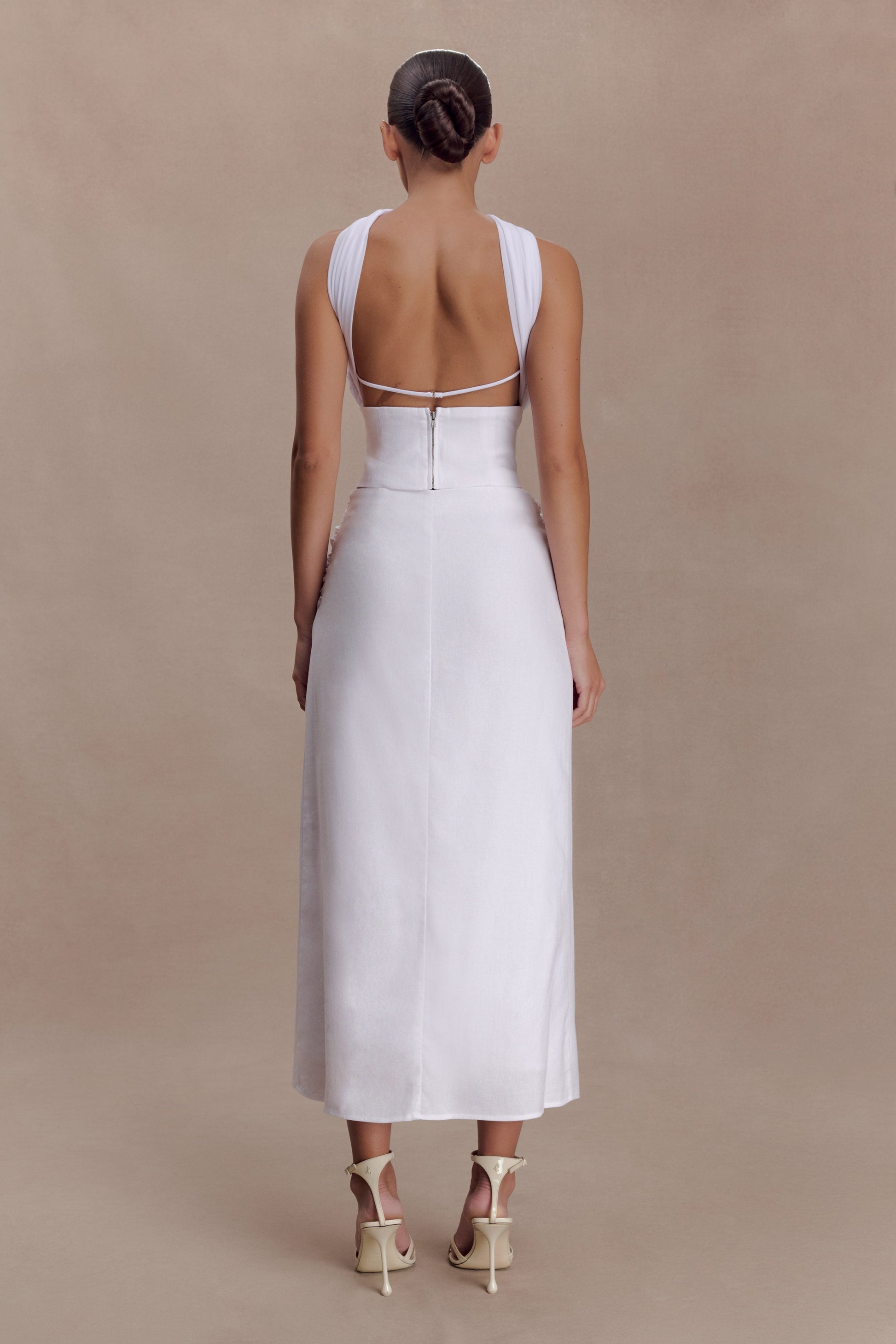 Talia Draped Linen Midi Skirt - White #2