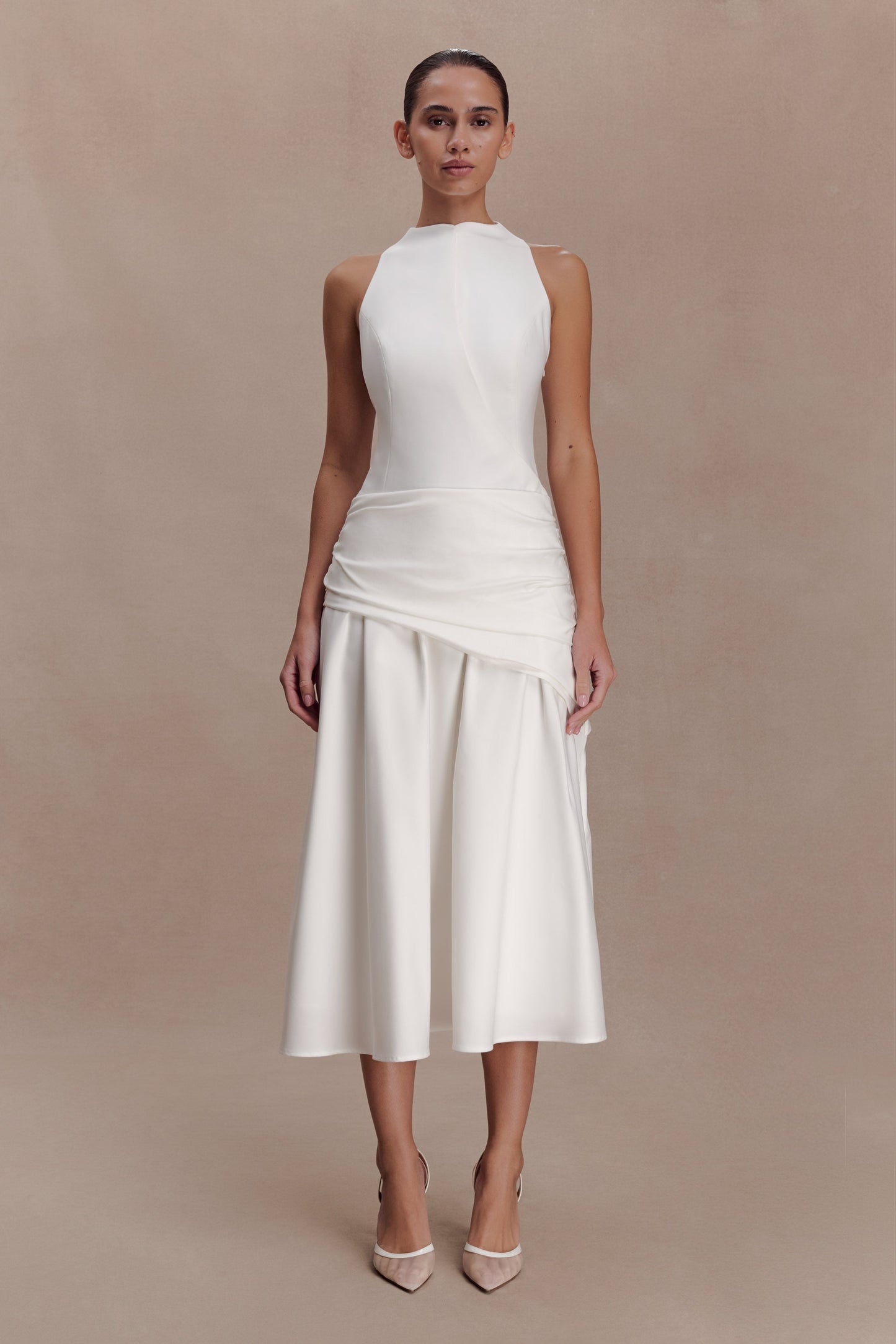 Emily Wrapped Waist Midi Dress - White