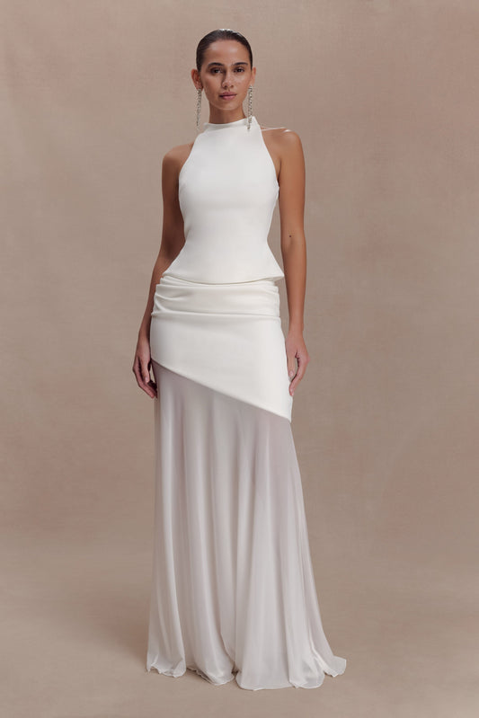 Portia Scuba And Mesh Maxi Skirt - White