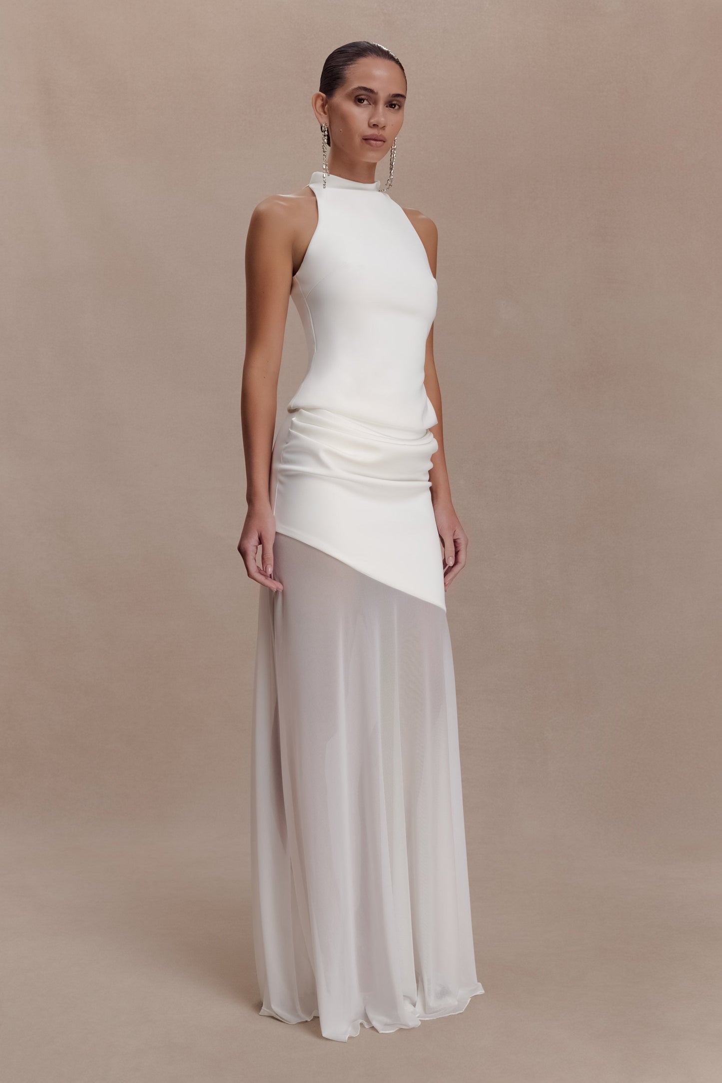 Portia Scuba And Mesh Maxi Skirt - White