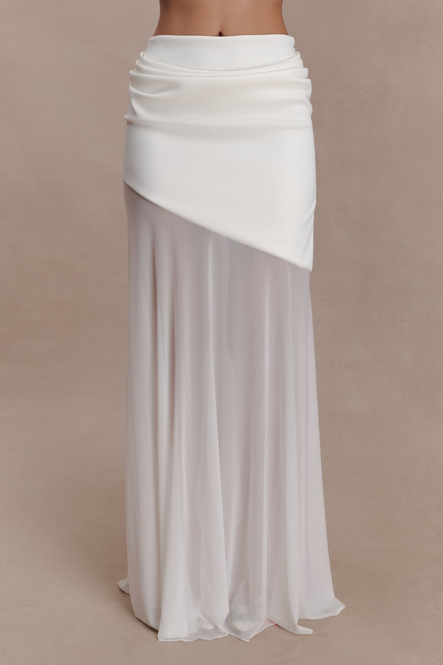 Portia Scuba And Mesh Maxi Skirt - White