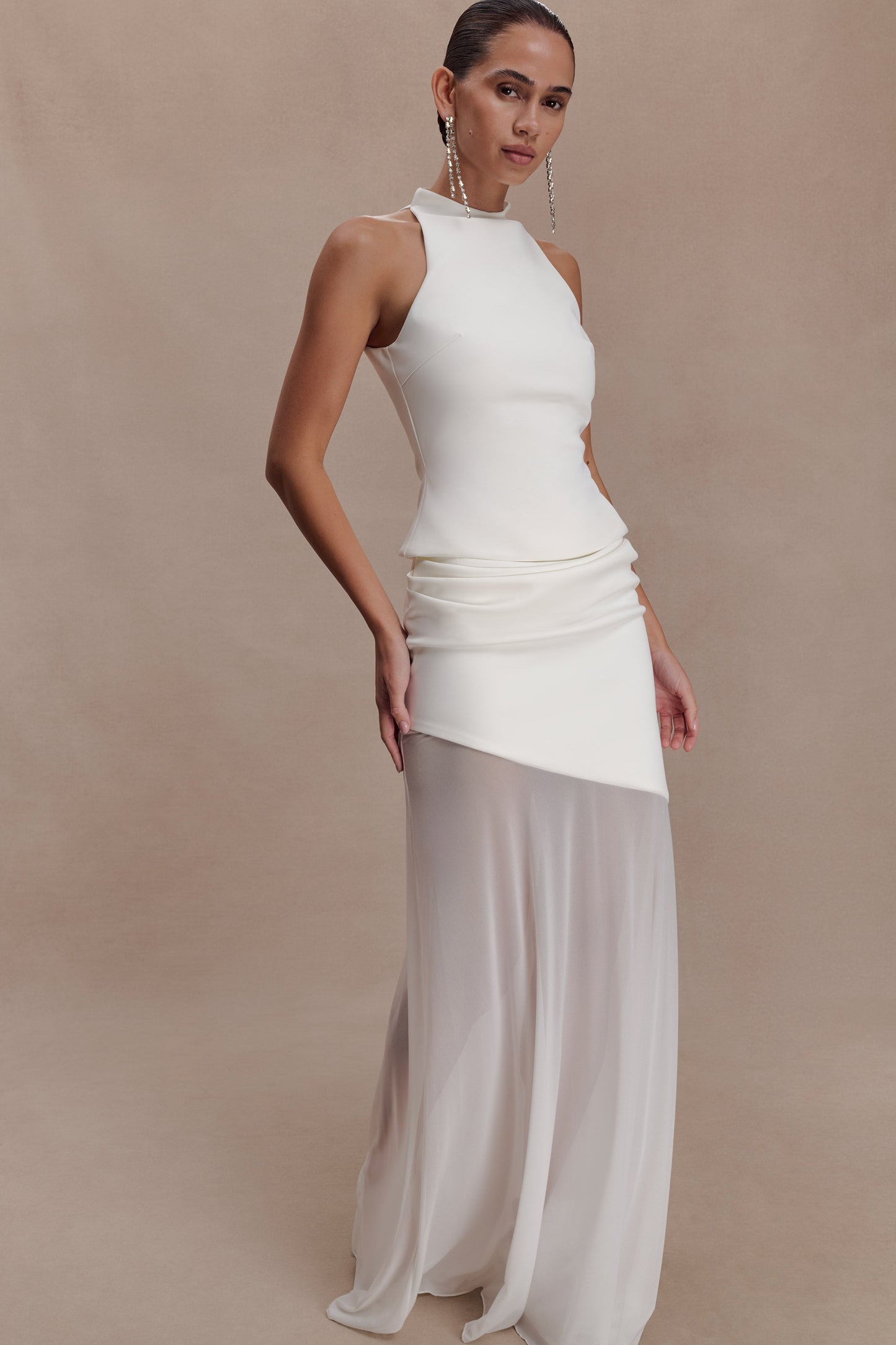 Portia Scuba And Mesh Maxi Skirt - White