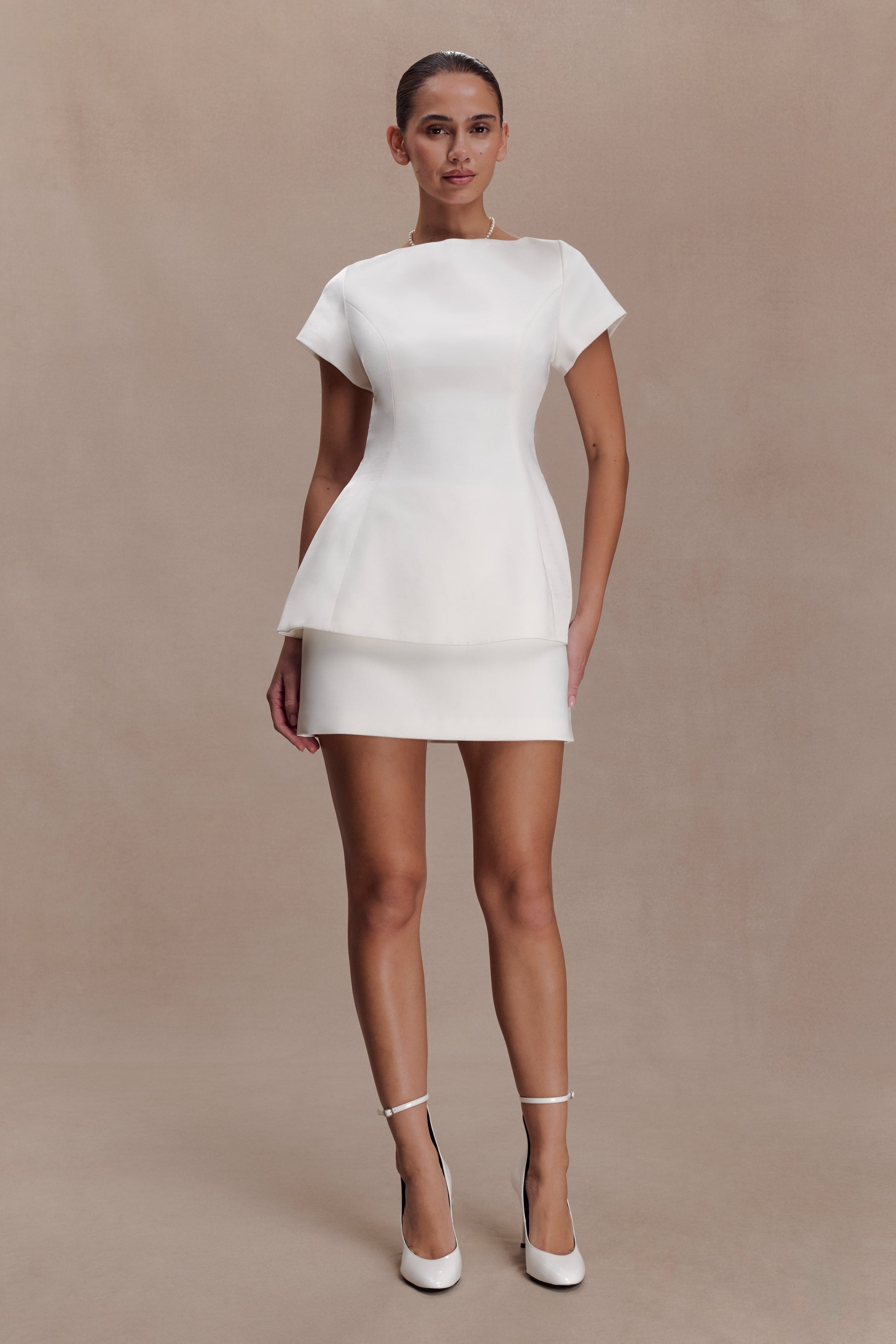 Adeline Short Sleeve Satin Top - White #7