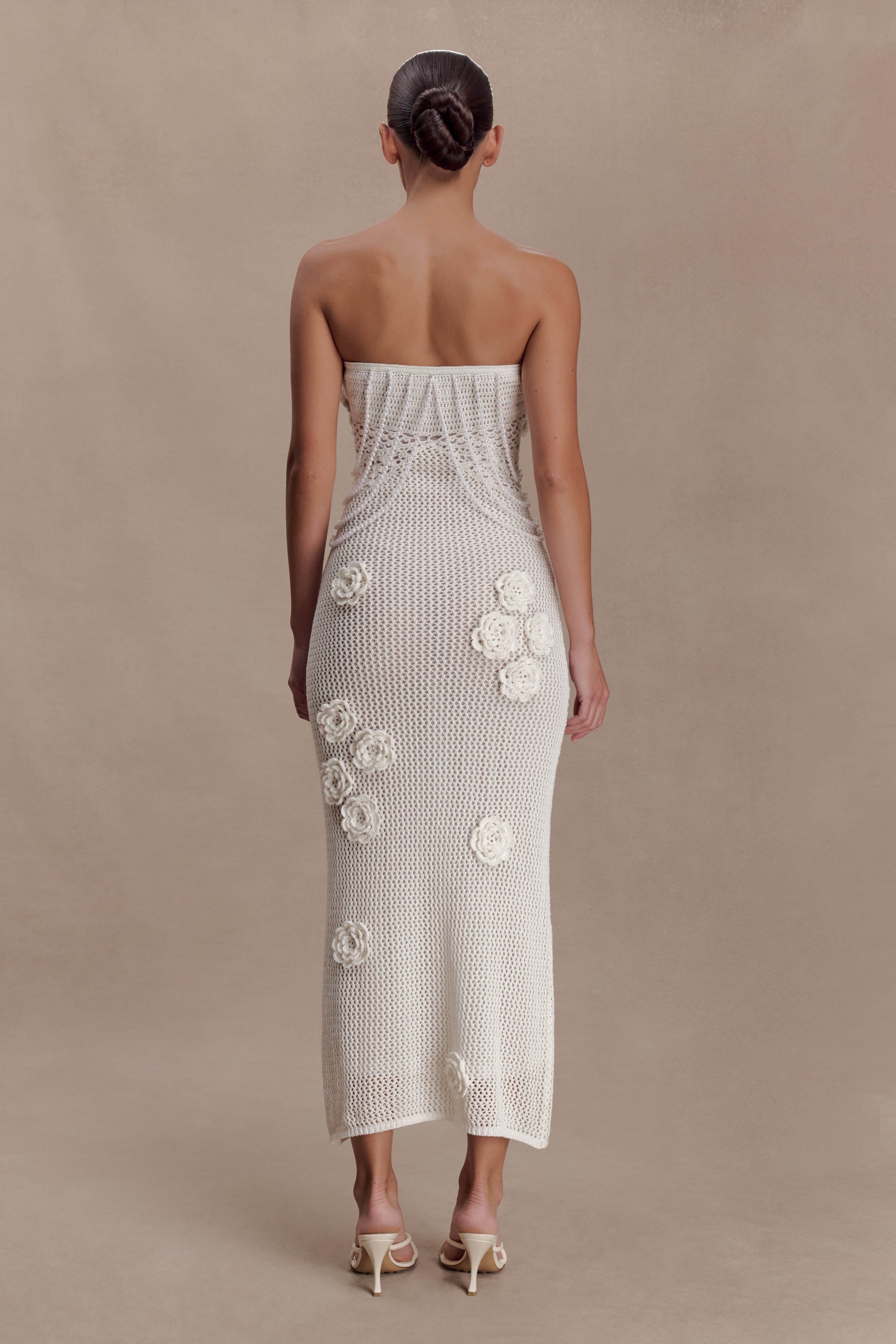 Samantha Crochet Midi Dress With Flowers - Ivory #2