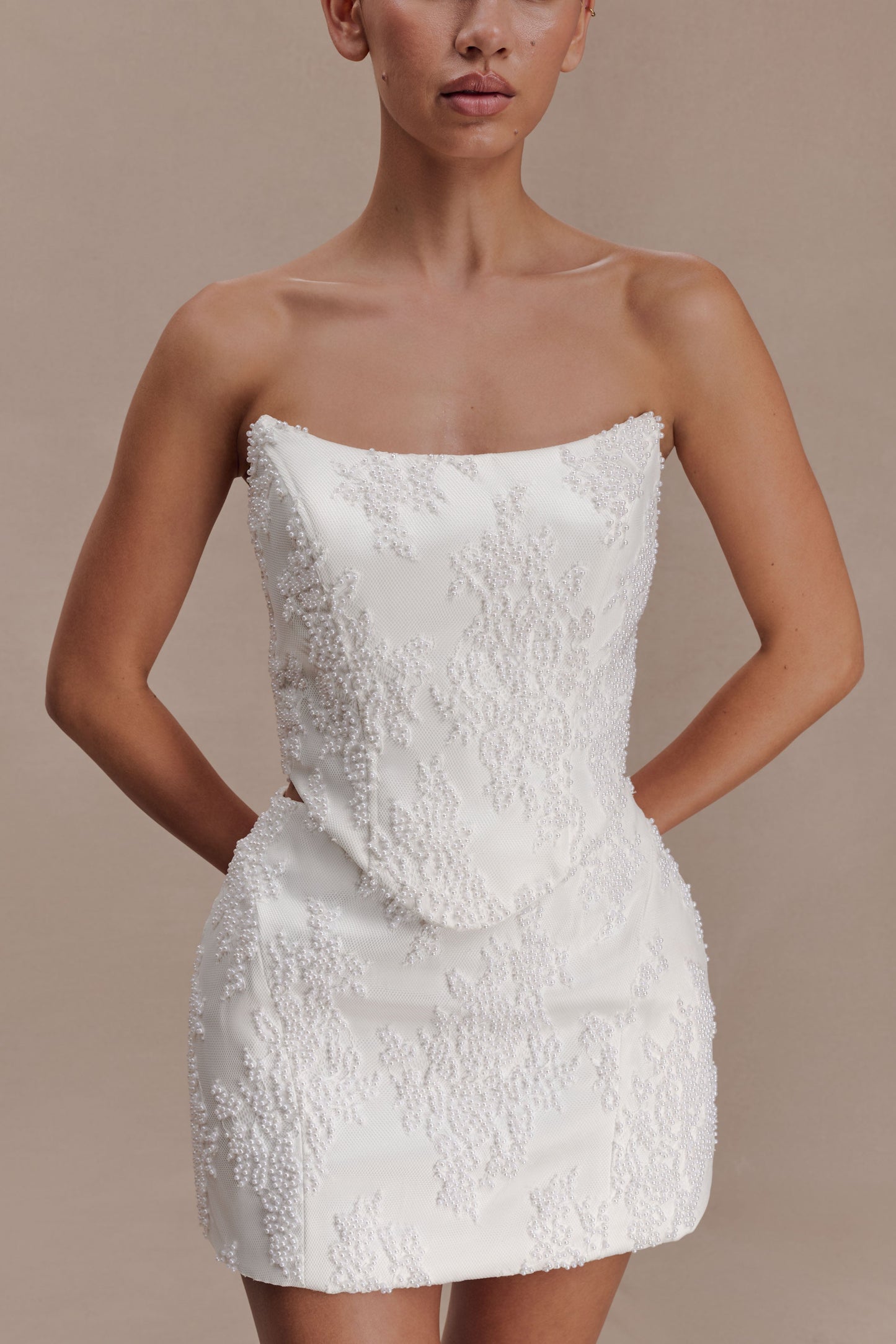 Camille Beaded Satin And Lace Corset Top - Ivory