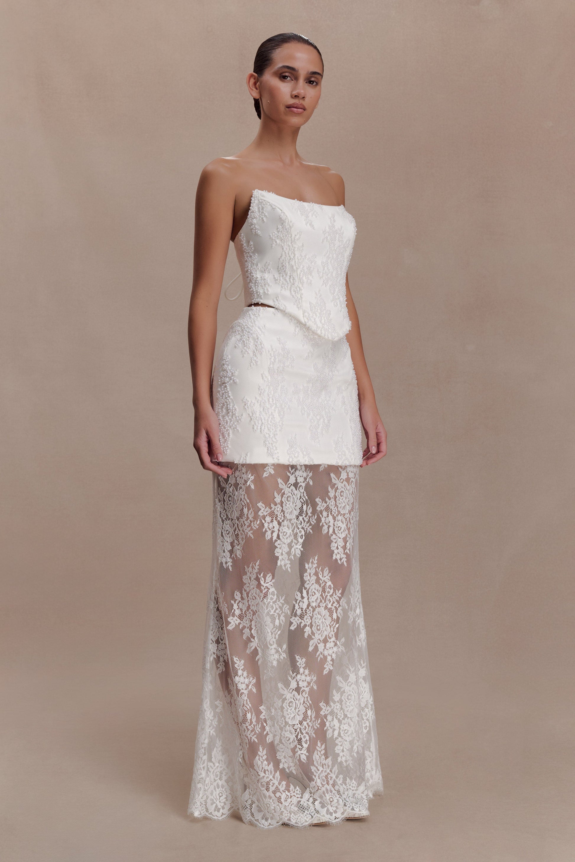 Camille Beaded Satin And Lace Corset Top - Ivory #4