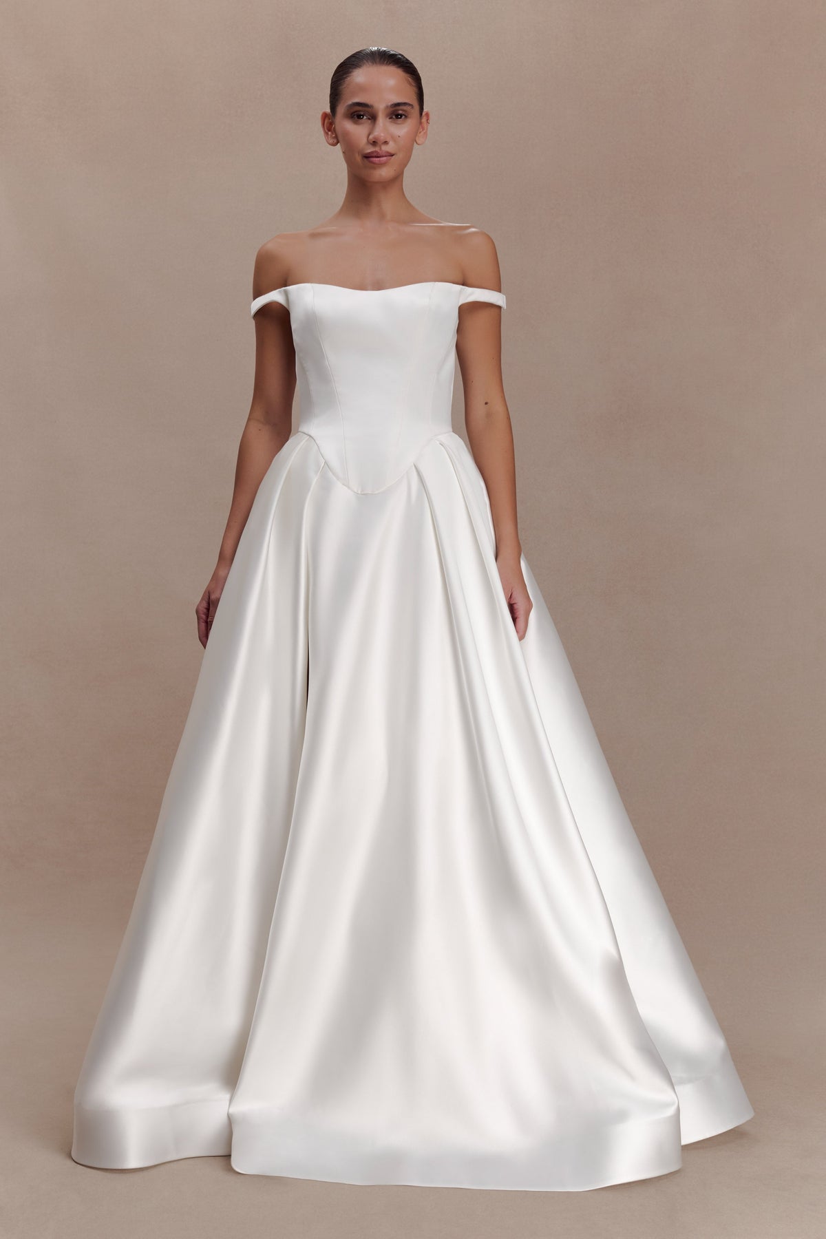 Willow Off Shoulder Satin Maxi Gown - White #6