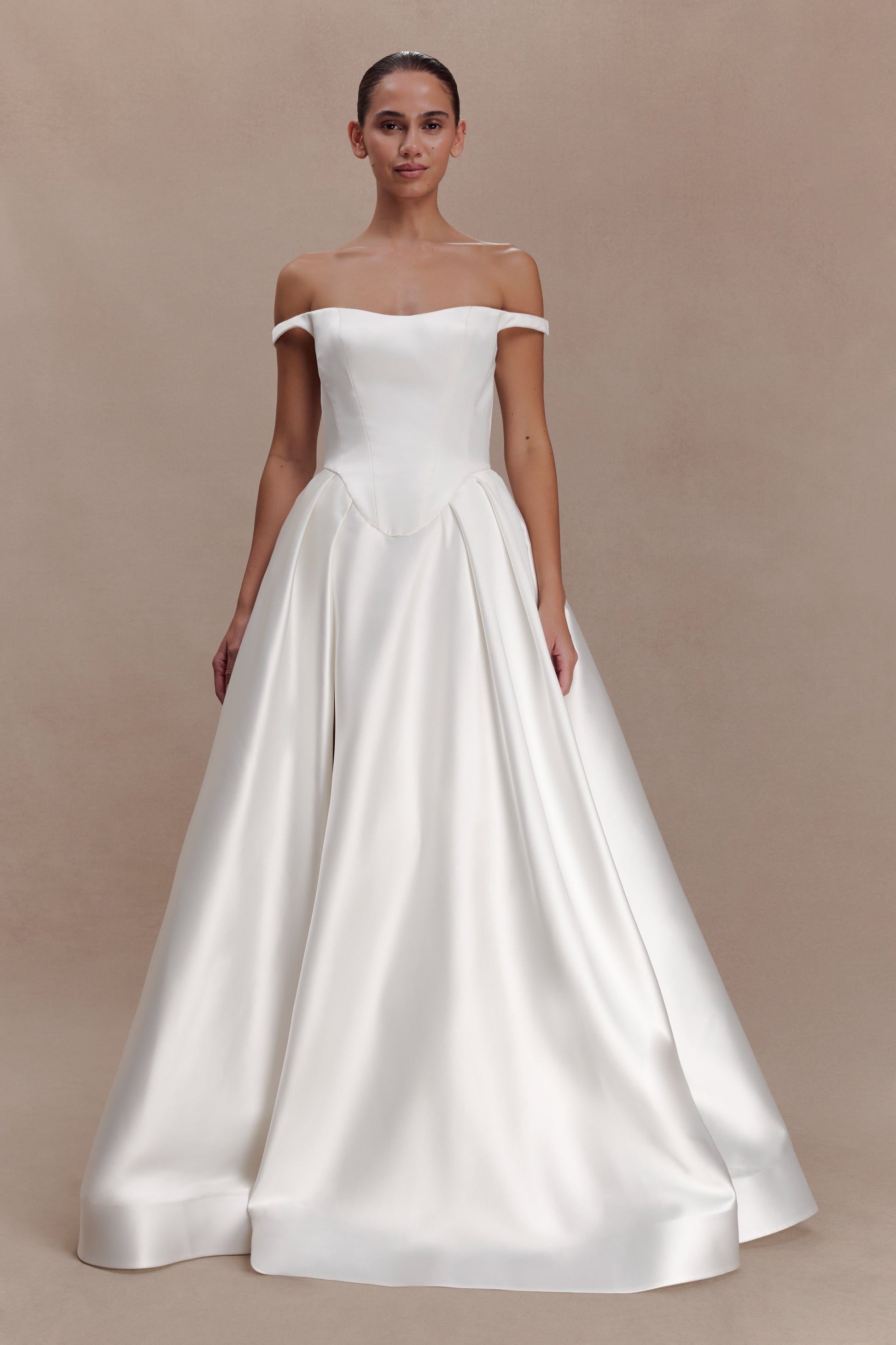 Willow Off Shoulder Satin Maxi Gown - White #6