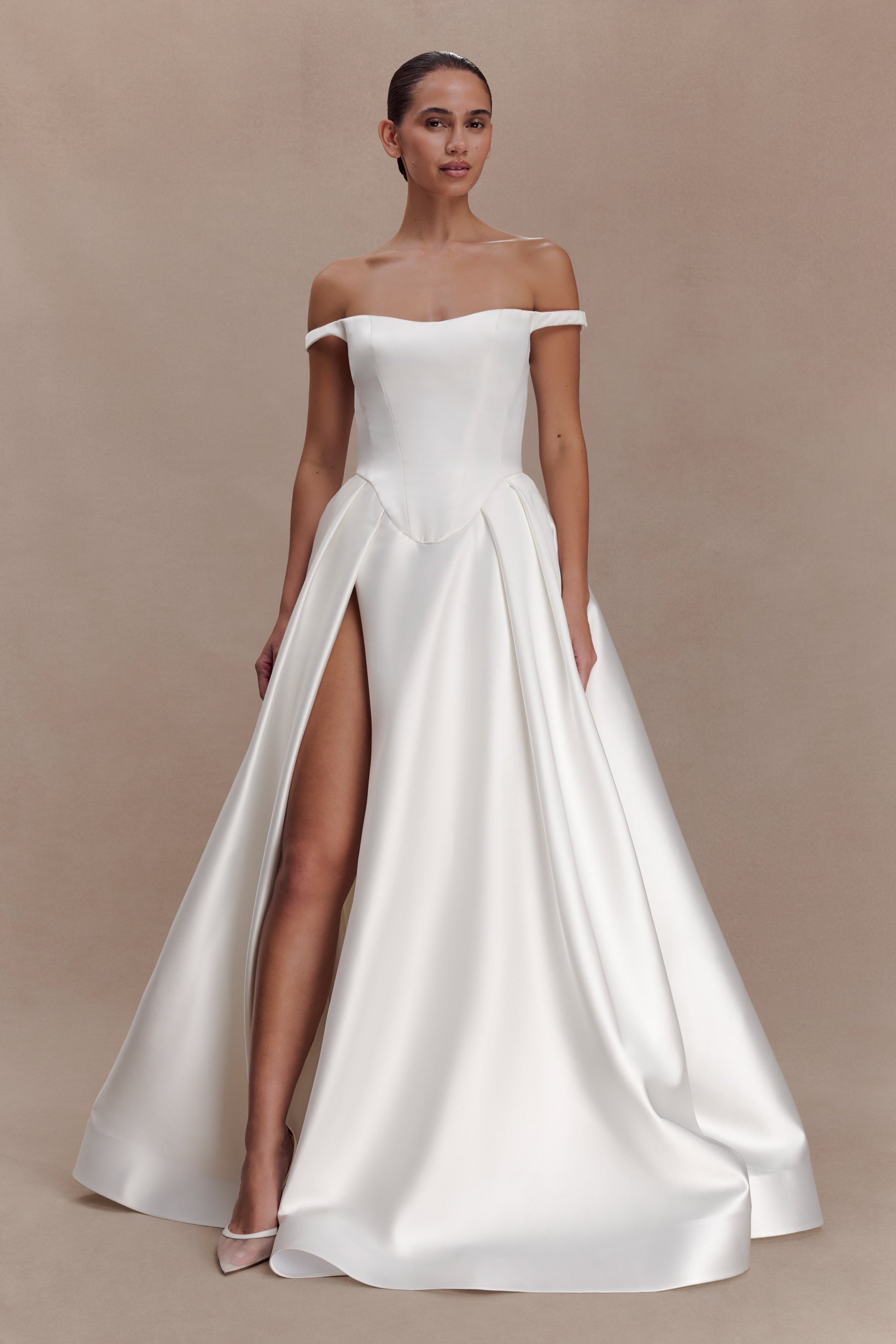 Willow Off Shoulder Satin Maxi Gown - White #8