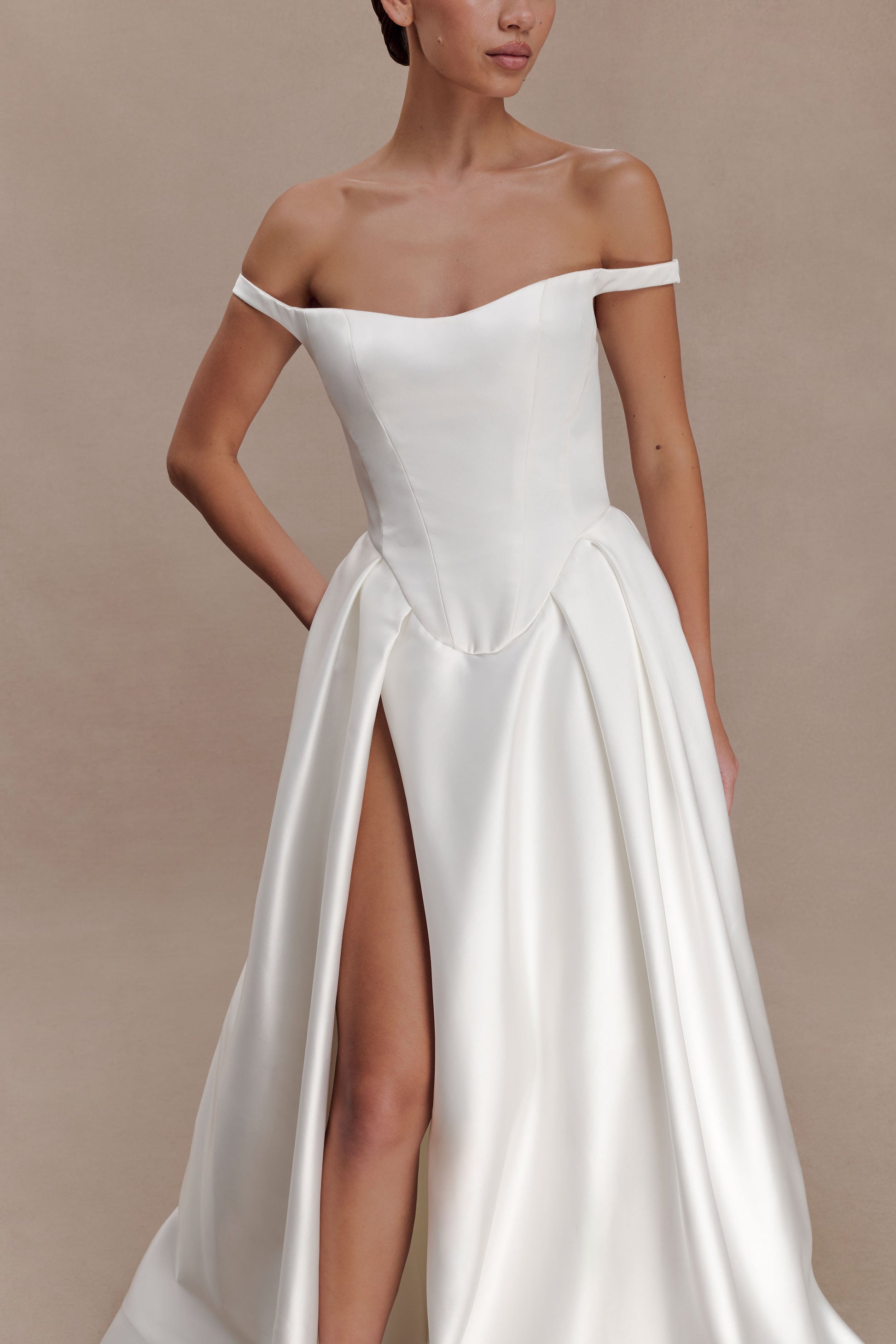 Willow Off Shoulder Satin Maxi Gown - White #9