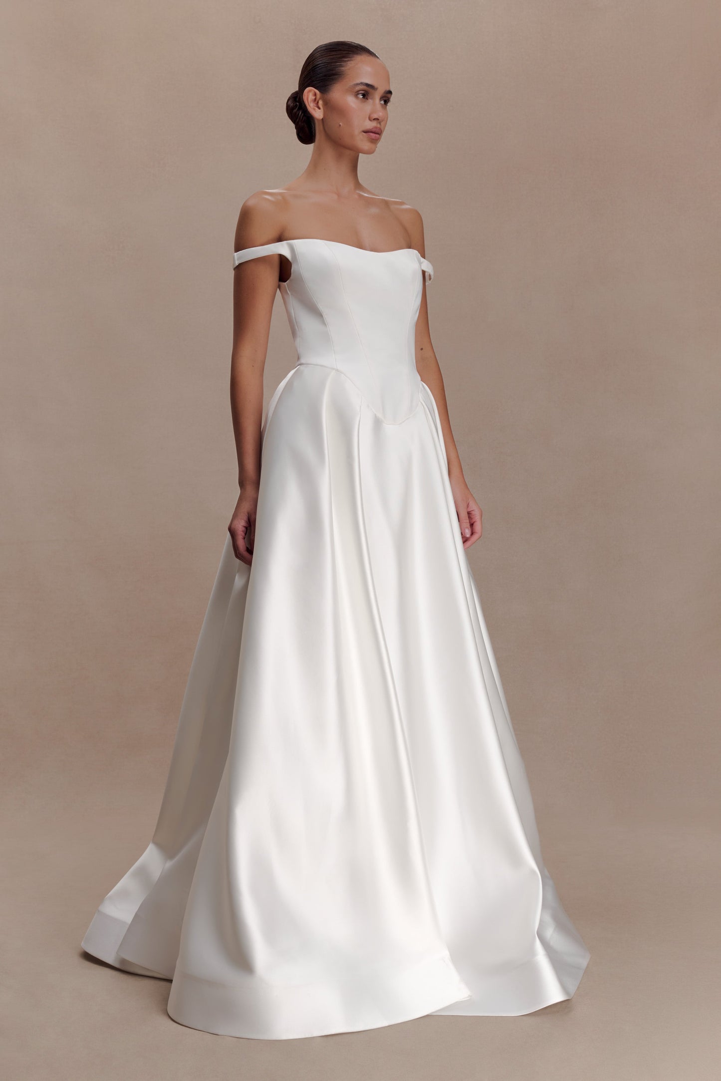 Willow Off Shoulder Satin Maxi Gown - White