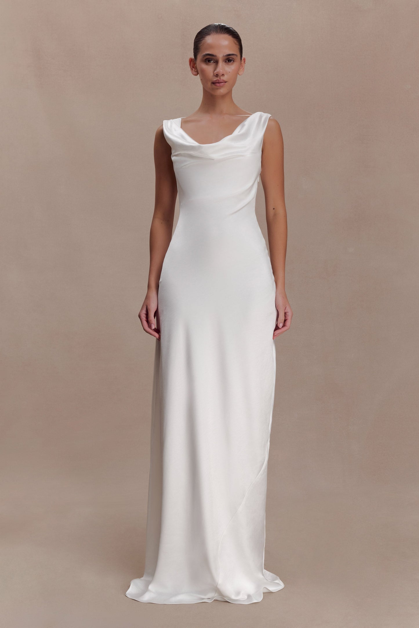 Ashley Cowl Neck Lace And Satin Maxi Dress - Ivory