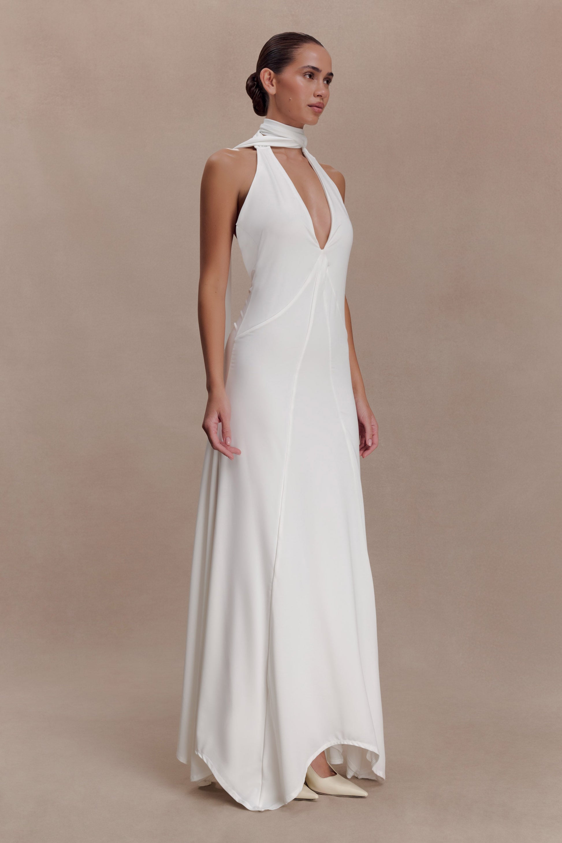 Juliet Slinky Maxi Dress With Scarf - White #4