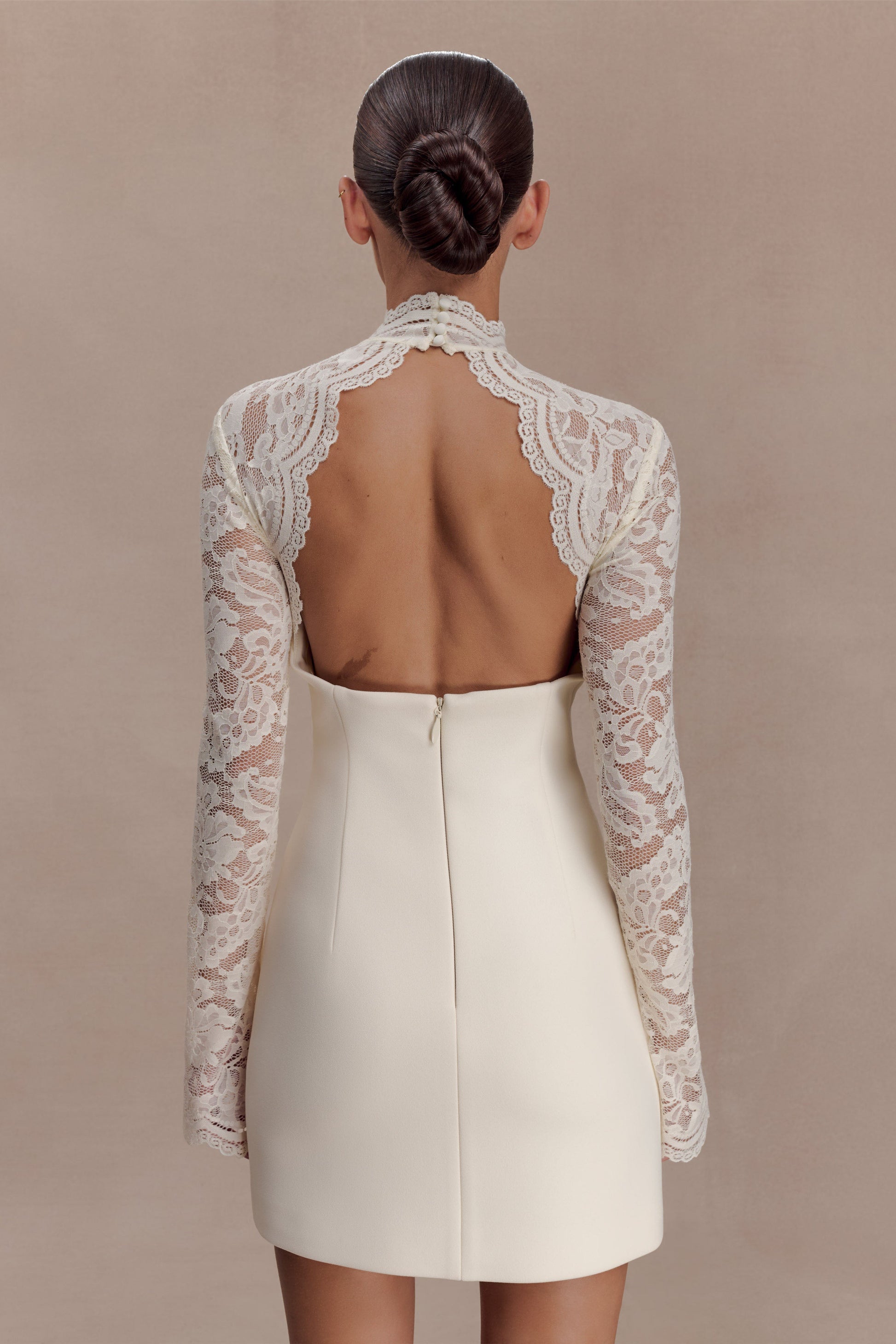 Aurelie Long Sleeve Lace Mini Dress - Ivory #2