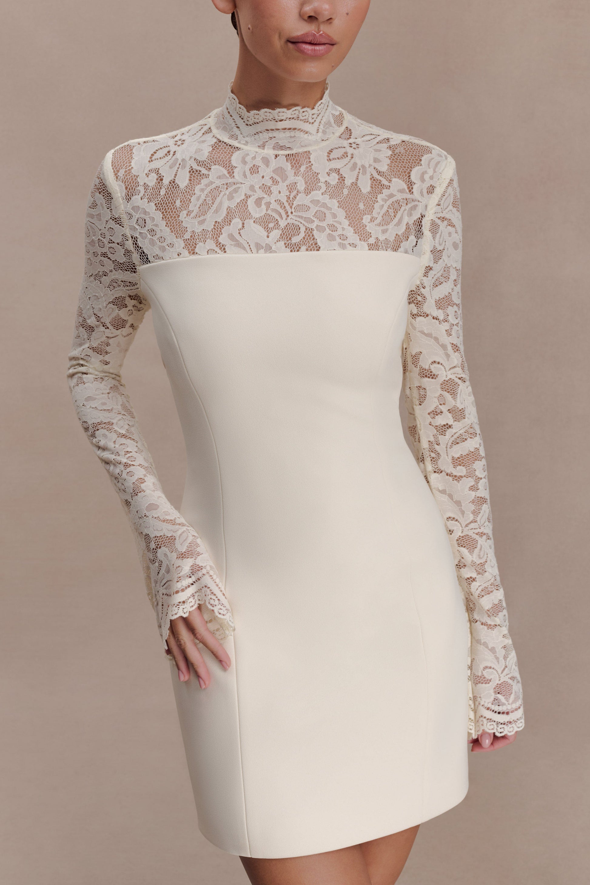 Aurelie Long Sleeve Lace Mini Dress - Ivory #3