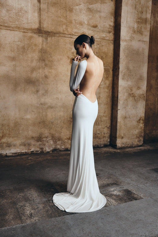 Marlene Slinky Low Back Maxi Dress - White