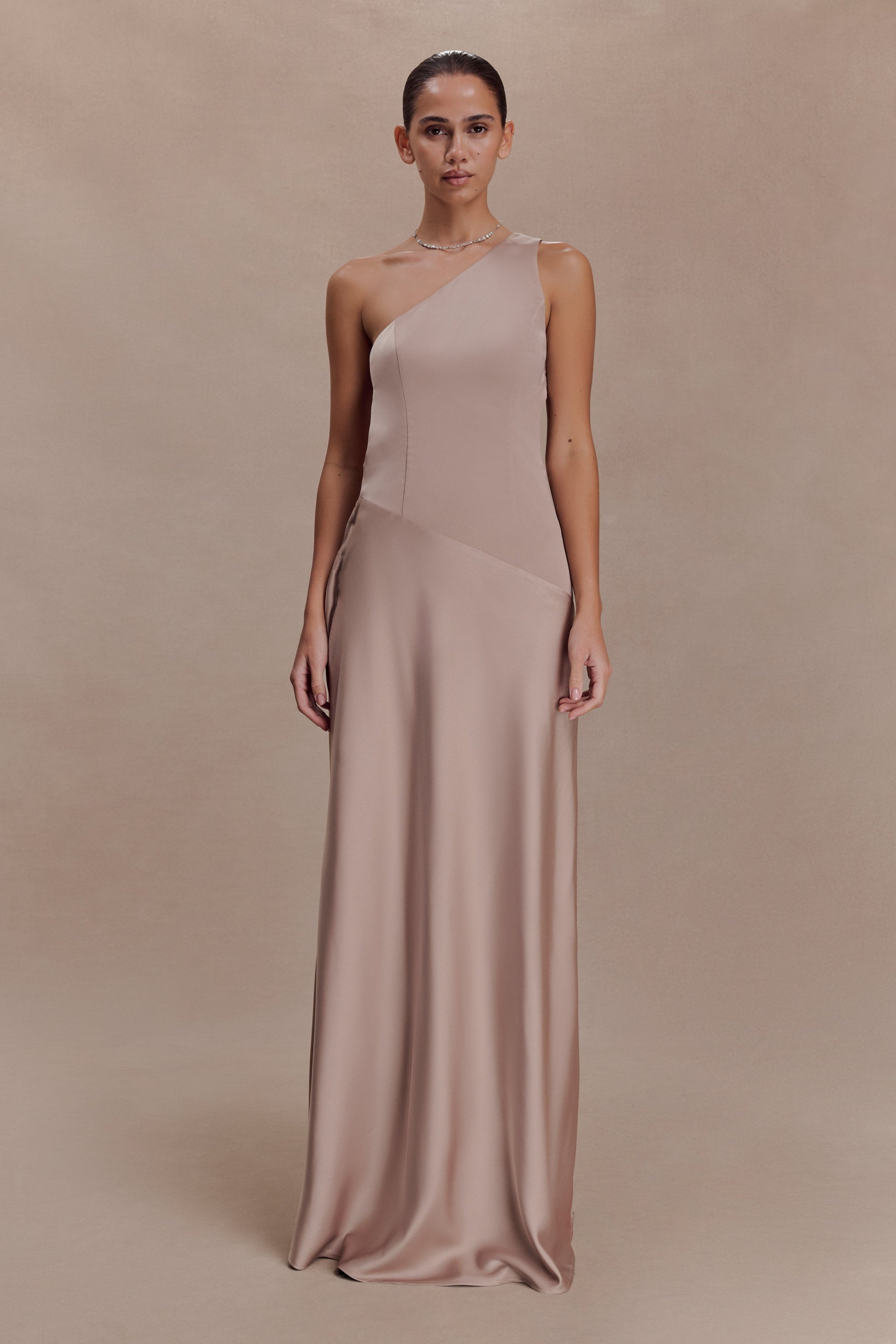 Lyla Asymmetrical Satin Maxi Dress - Bronze Taupe #5