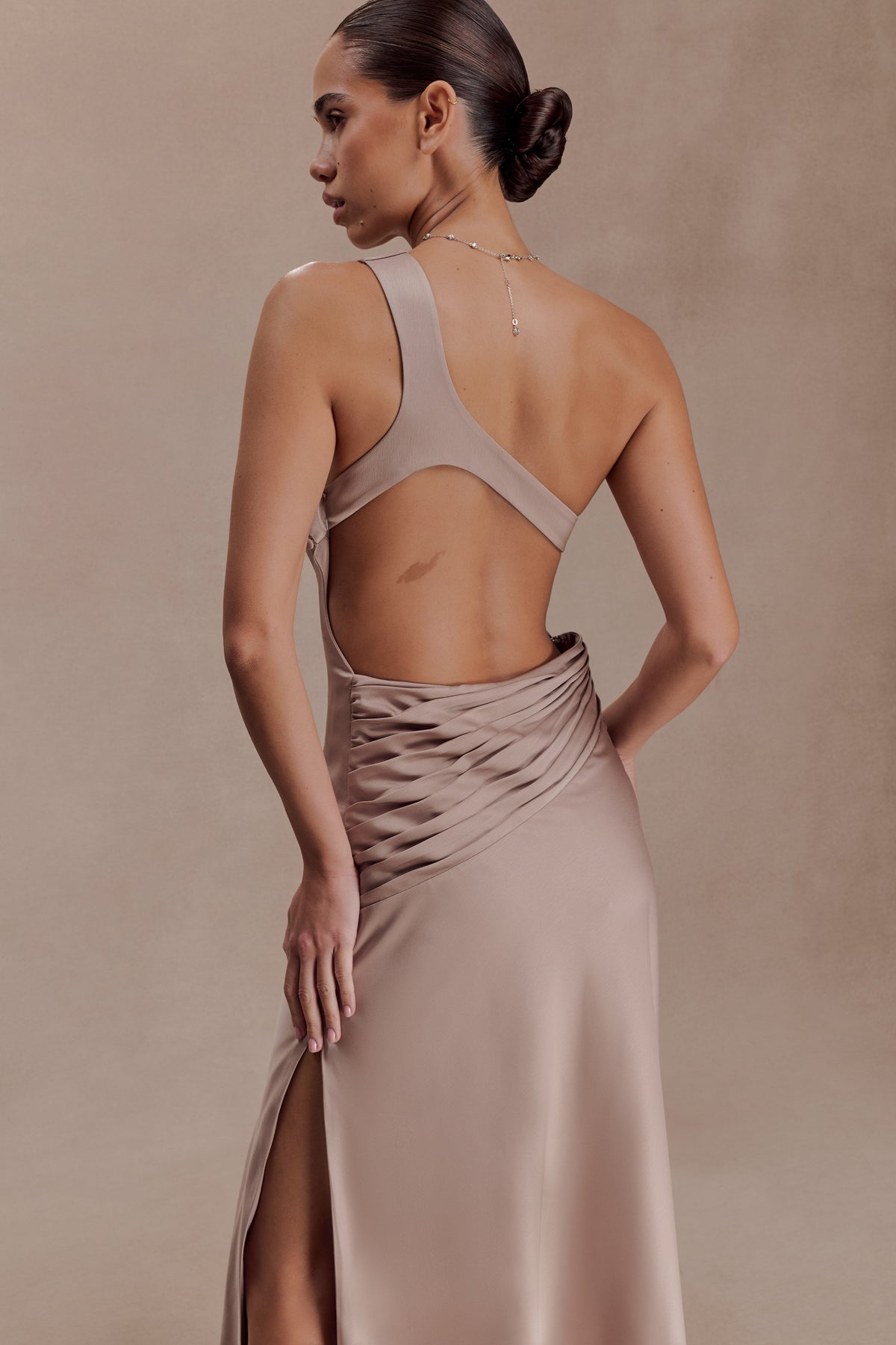 Lyla Asymmetrical Satin Maxi Dress - Bronze Taupe #5