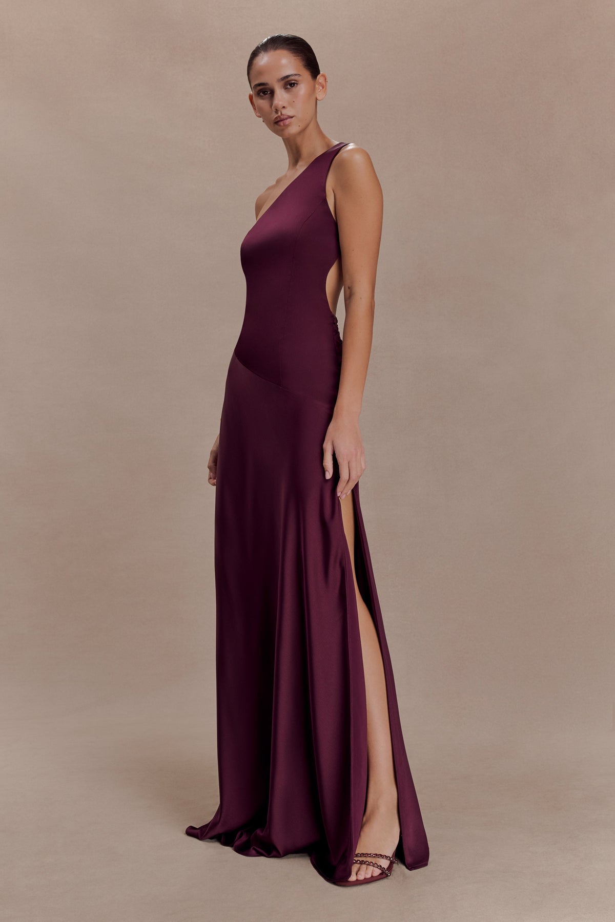 Lyla Asymmetrical Satin Maxi Dress - Plum #3
