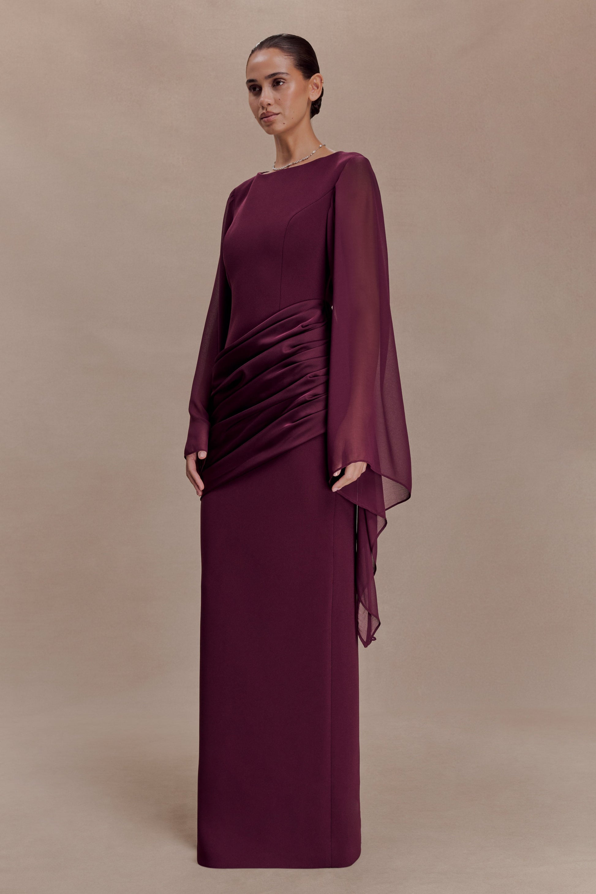 Samantha Waterfall Sleeves Maxi Dress - Wine #4