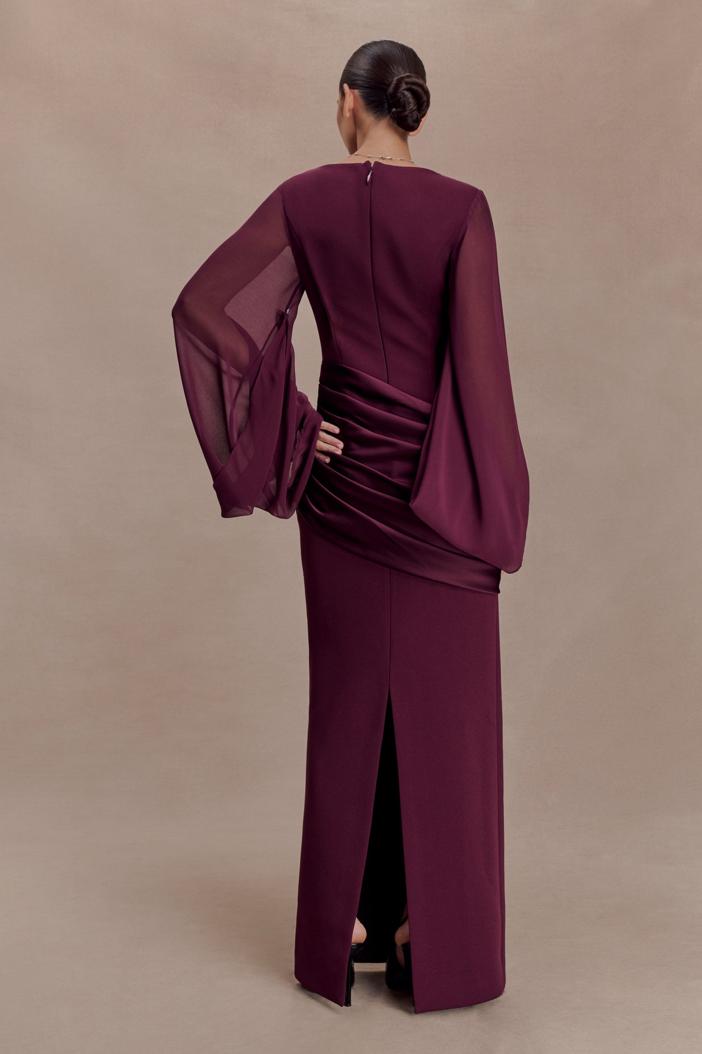 Samantha Waterfall Sleeves Maxi Dress - Wine