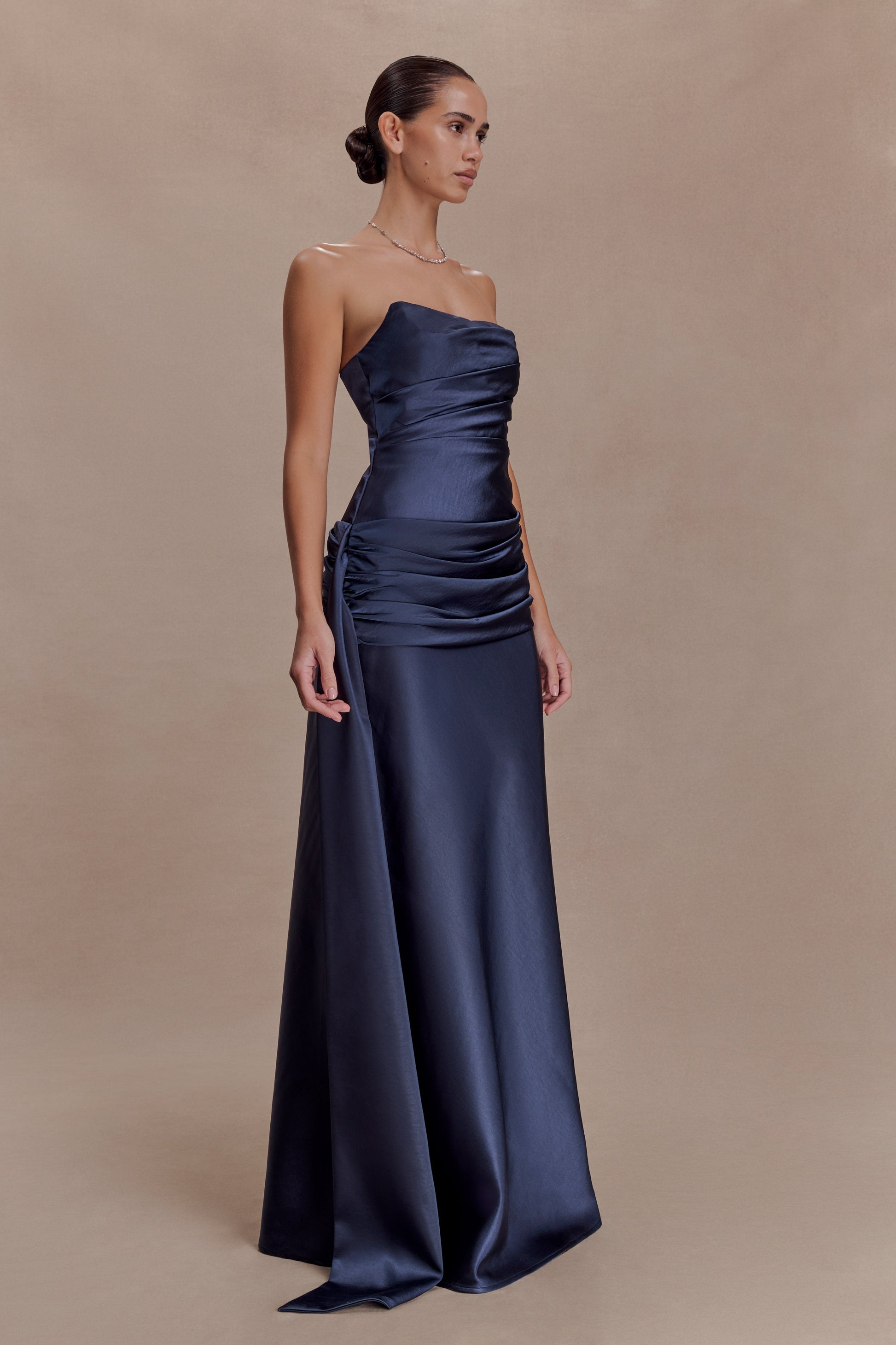 Sarah Strapless Maxi Dress With Waist Tie - Navy #2
