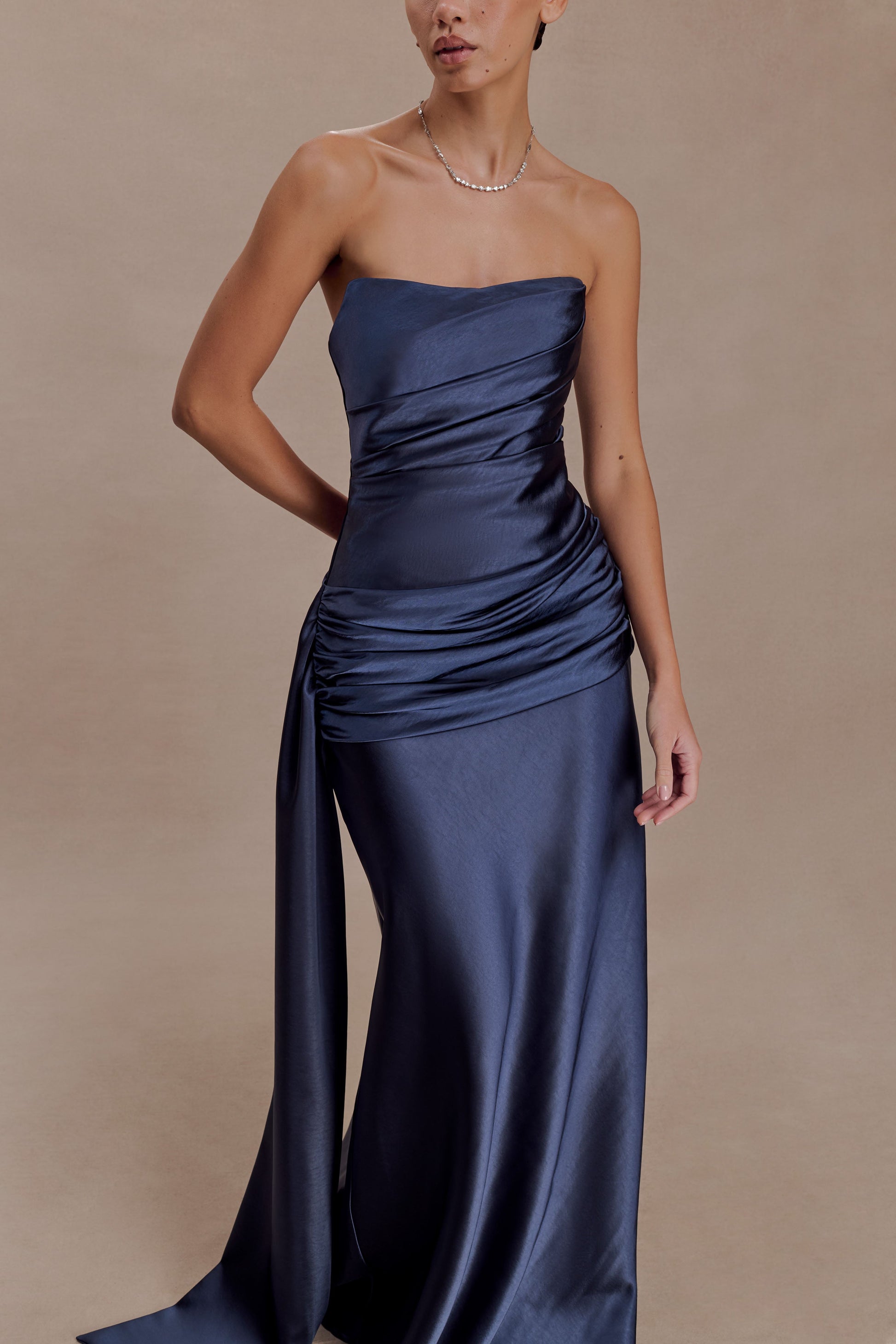 Sarah Strapless Maxi Dress With Waist Tie - Navy #3