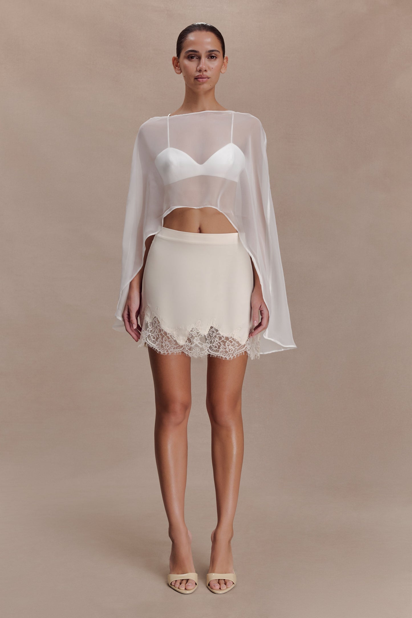 Kirstine Bralette With Chiffon Overlay - Ivory