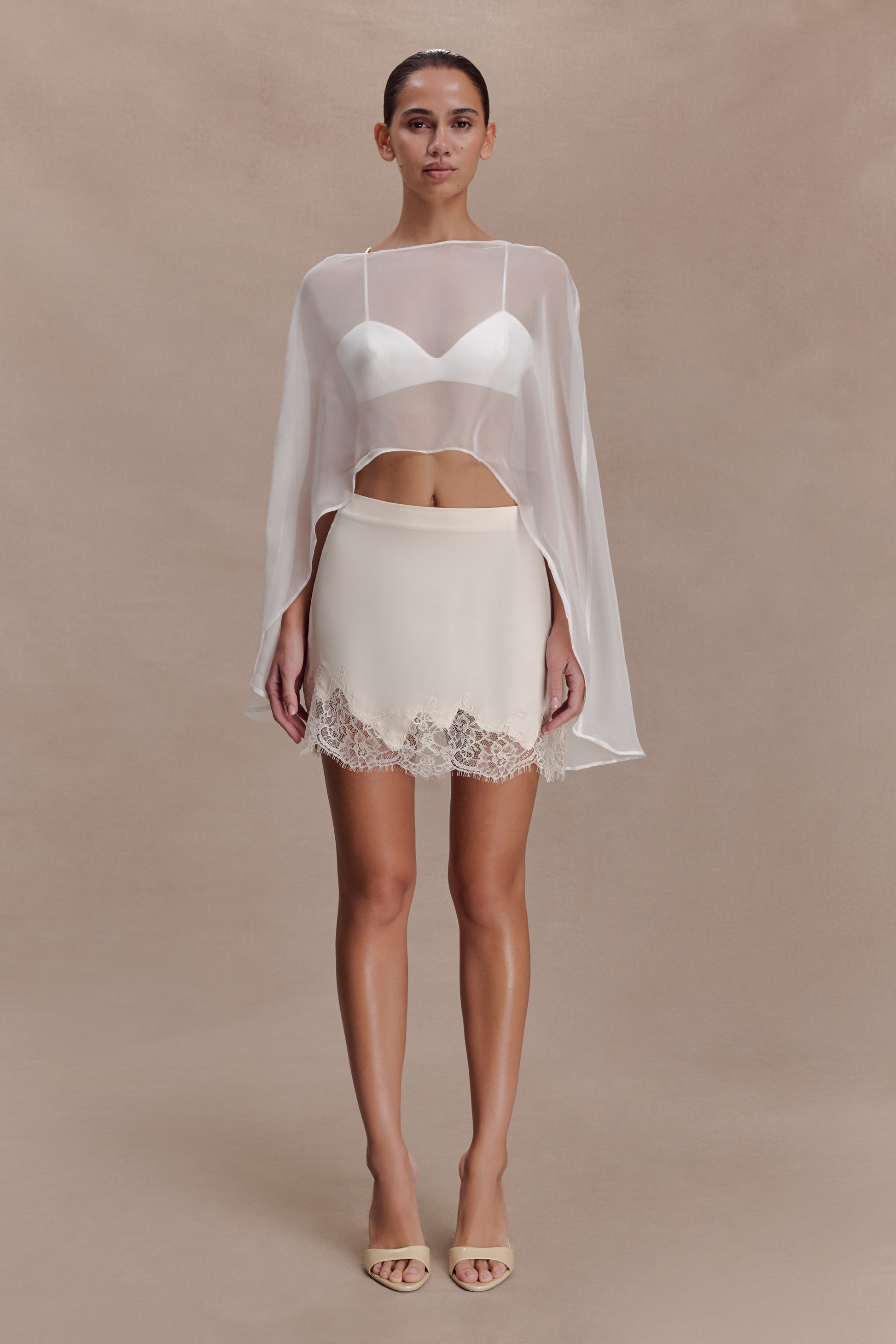 Kirstine Bralette With Chiffon Overlay - Ivory #4