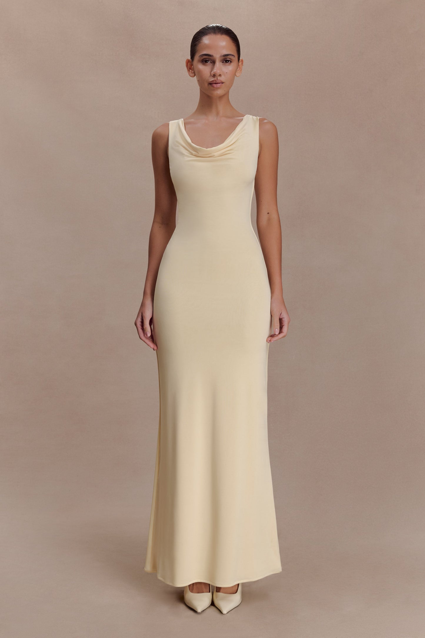 Marta Slinky Cowl Maxi Dress - Lemon