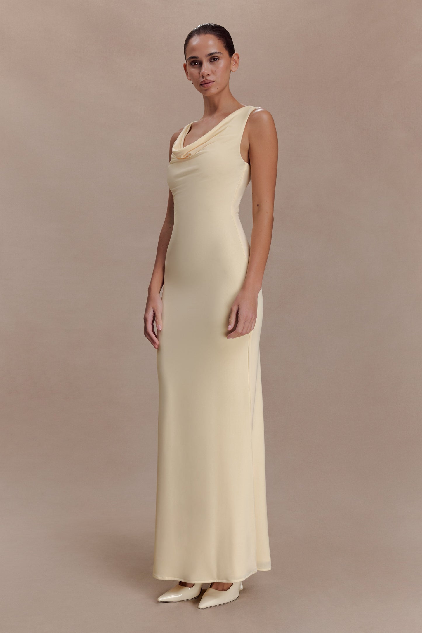 Marta Slinky Cowl Maxi Dress - Lemon