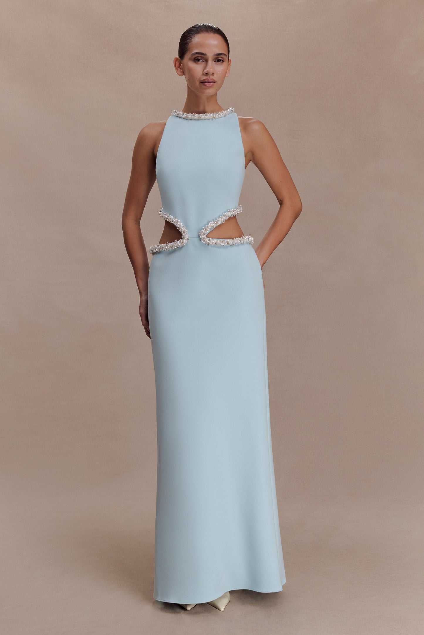 Nicole Embellished Cut Out Maxi Dress - Pale Blue