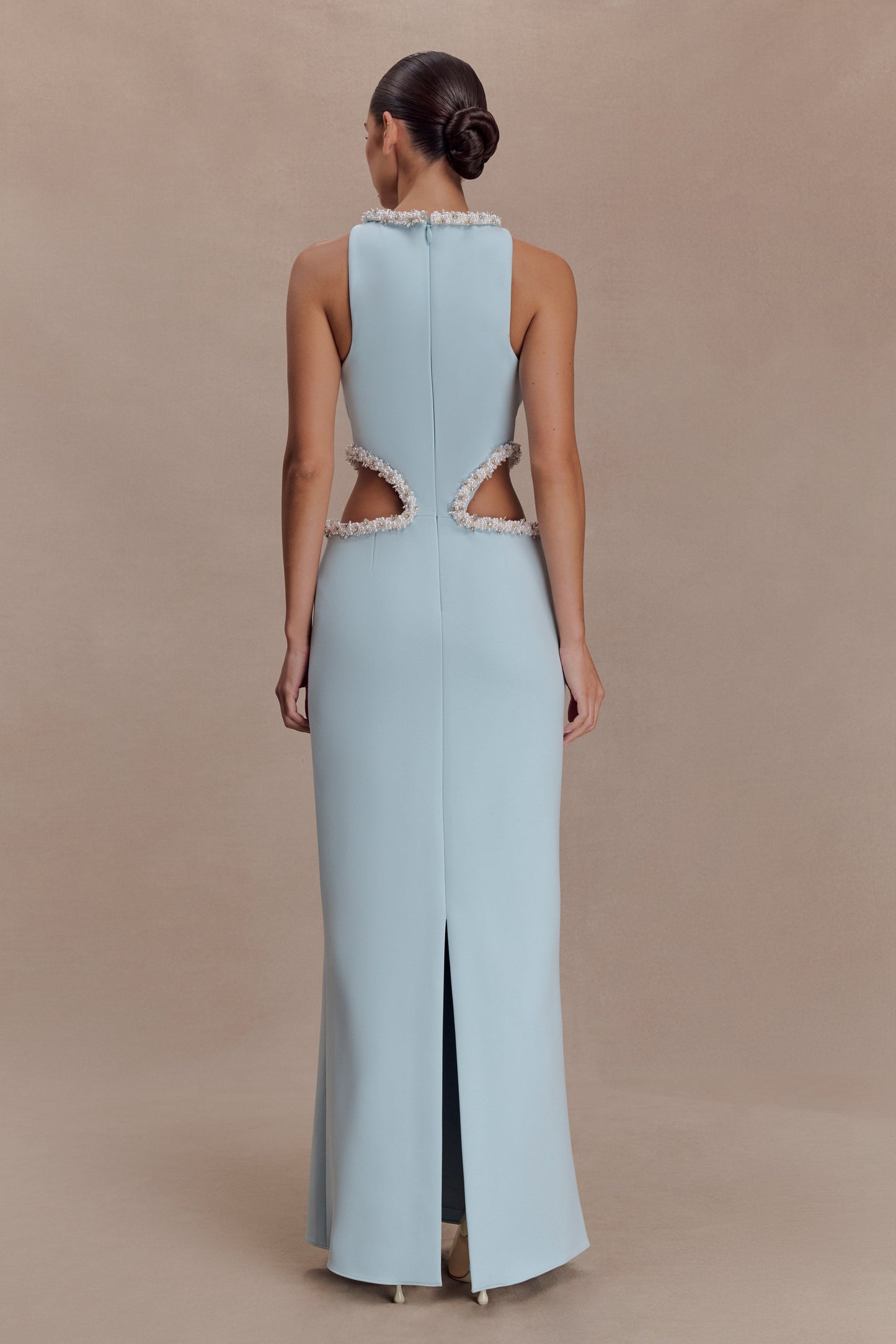 Nicole Embellished Cut Out Maxi Dress - Pale Blue