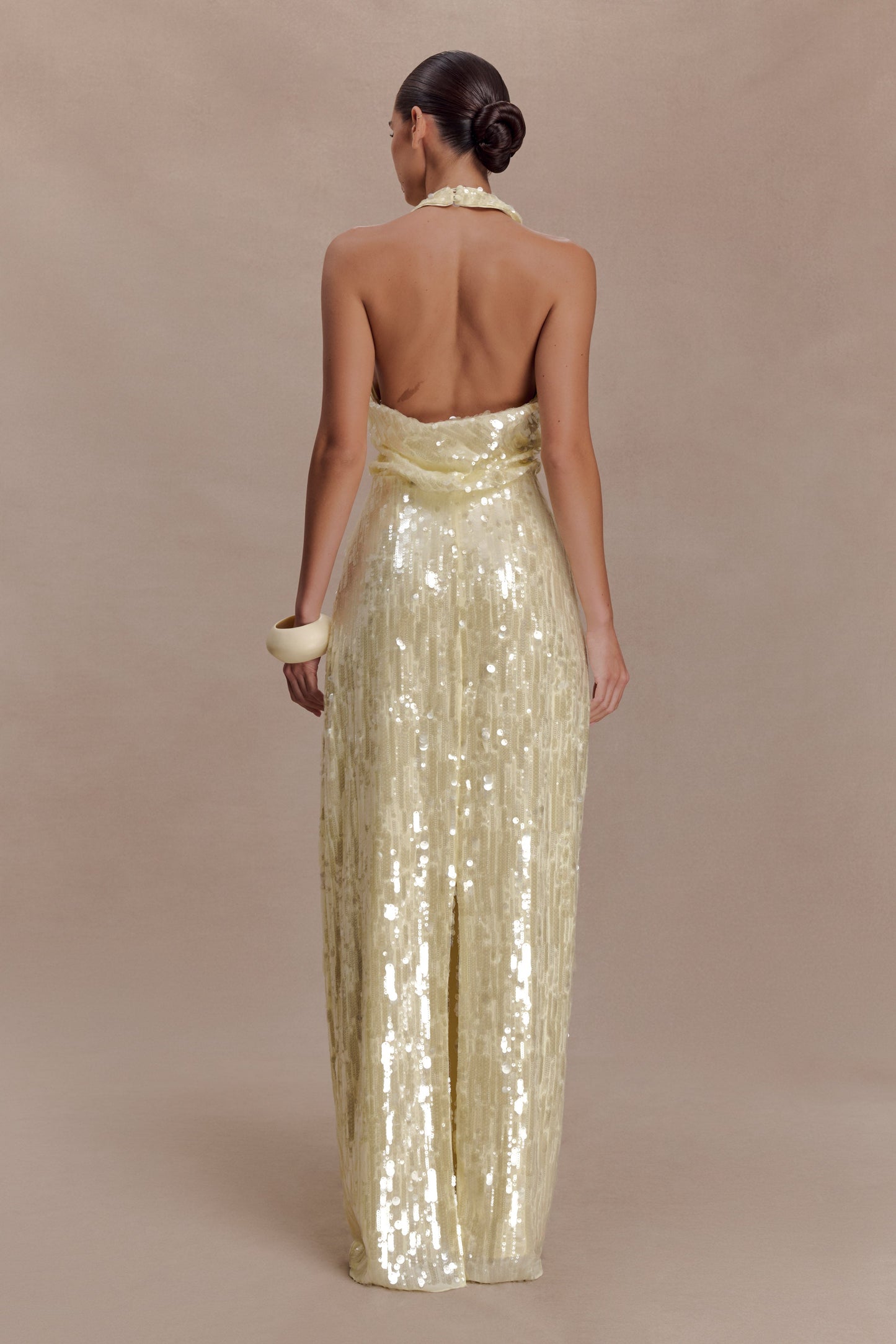 Gertrud Sequin Halter Maxi Dress - Lemon