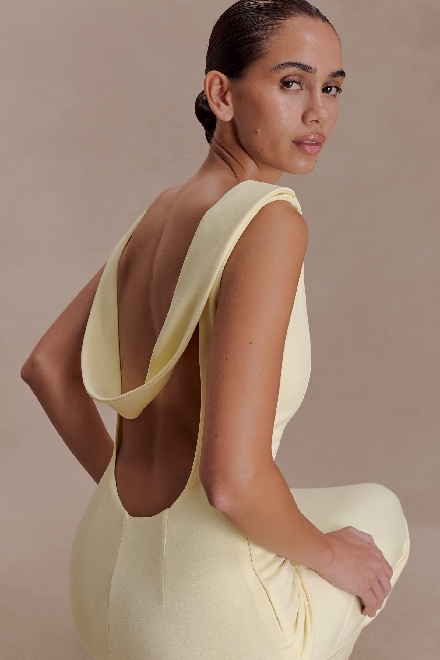 Galilea Crepe Draped Maxi Dress - Lemon